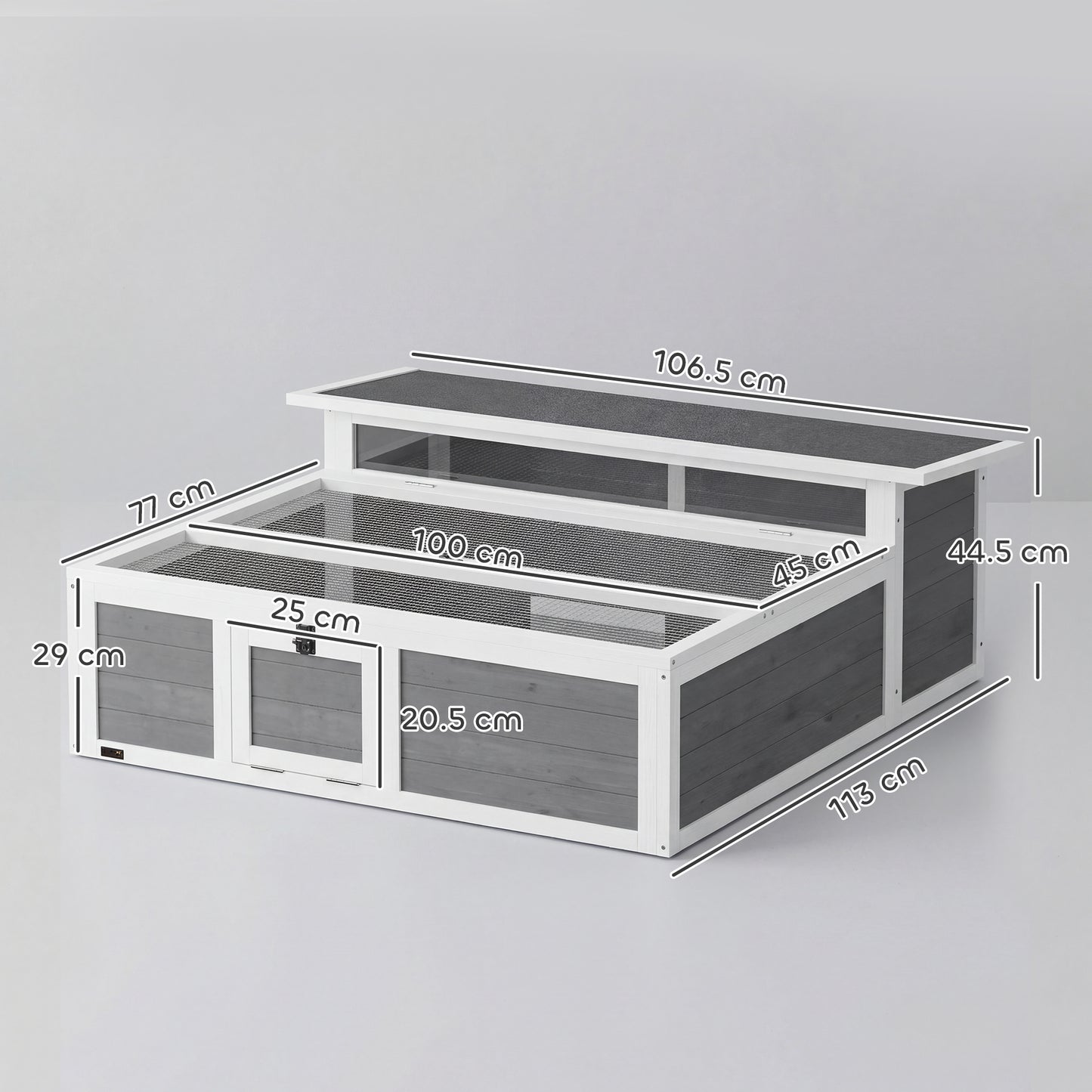 PawHut Wooden Tortoise House, Tortoise Enclosure with Clear Observation Window, Top Opening, Multiple Doors, Galvanised Mesh