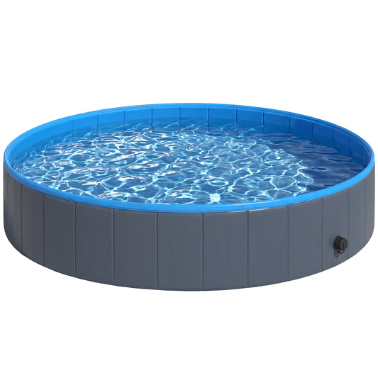 PawHut Foldable Dog Pool for Puppies and Ducks Dog Paddling Pool Bath Tub, Dark Grey, 160 x 30cm