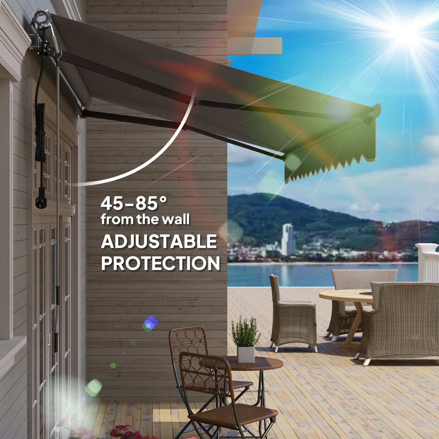 Outsunny Electric Retractable Awning, 3.5x3m, Aluminium Frame, Remote Control, UV30+ Sun Shade for Garden Patio Door Window, Dark Grey