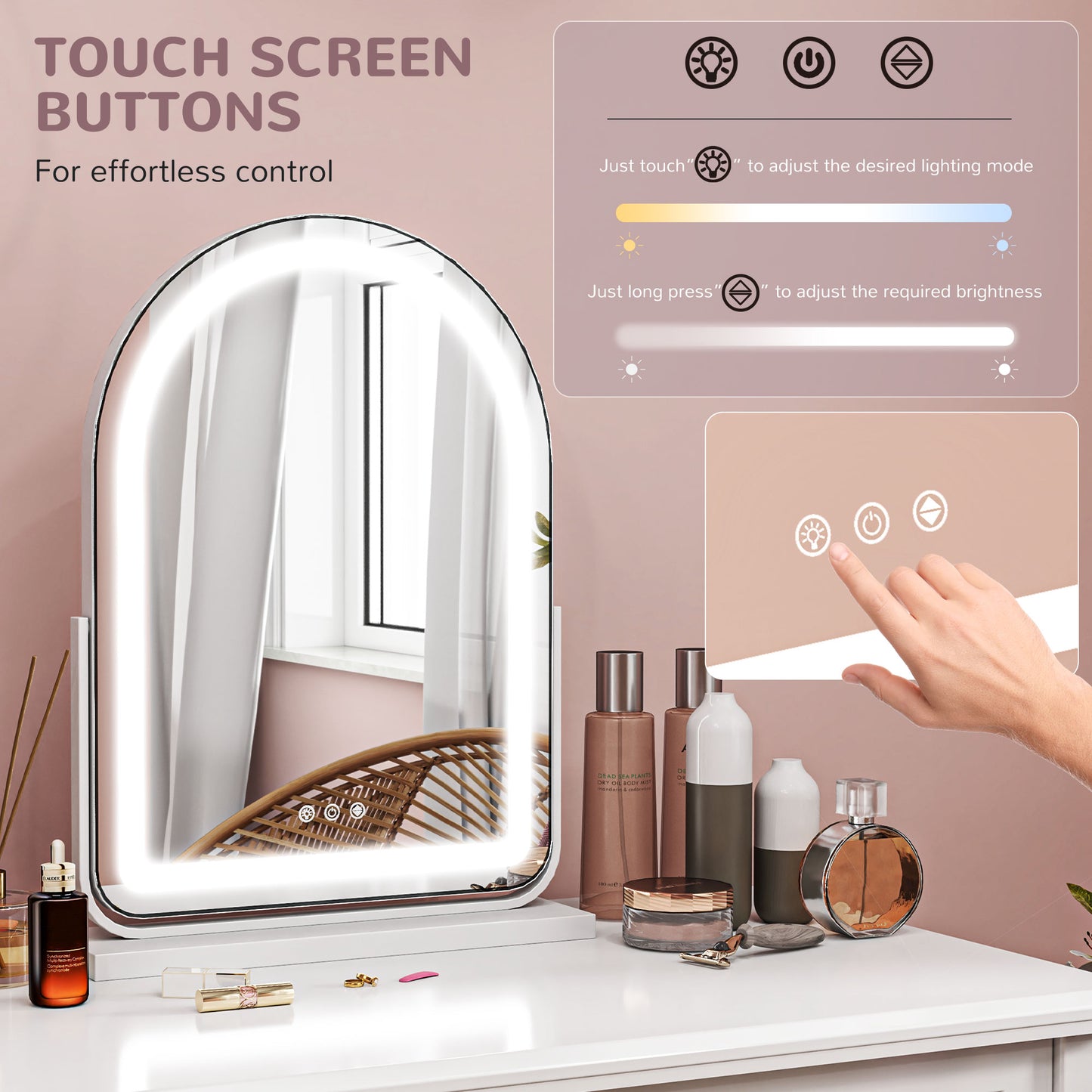 HOMCOM LED Vanity Mirror with Lights, 43x59cm, 3 Colours, Touch Screen, White