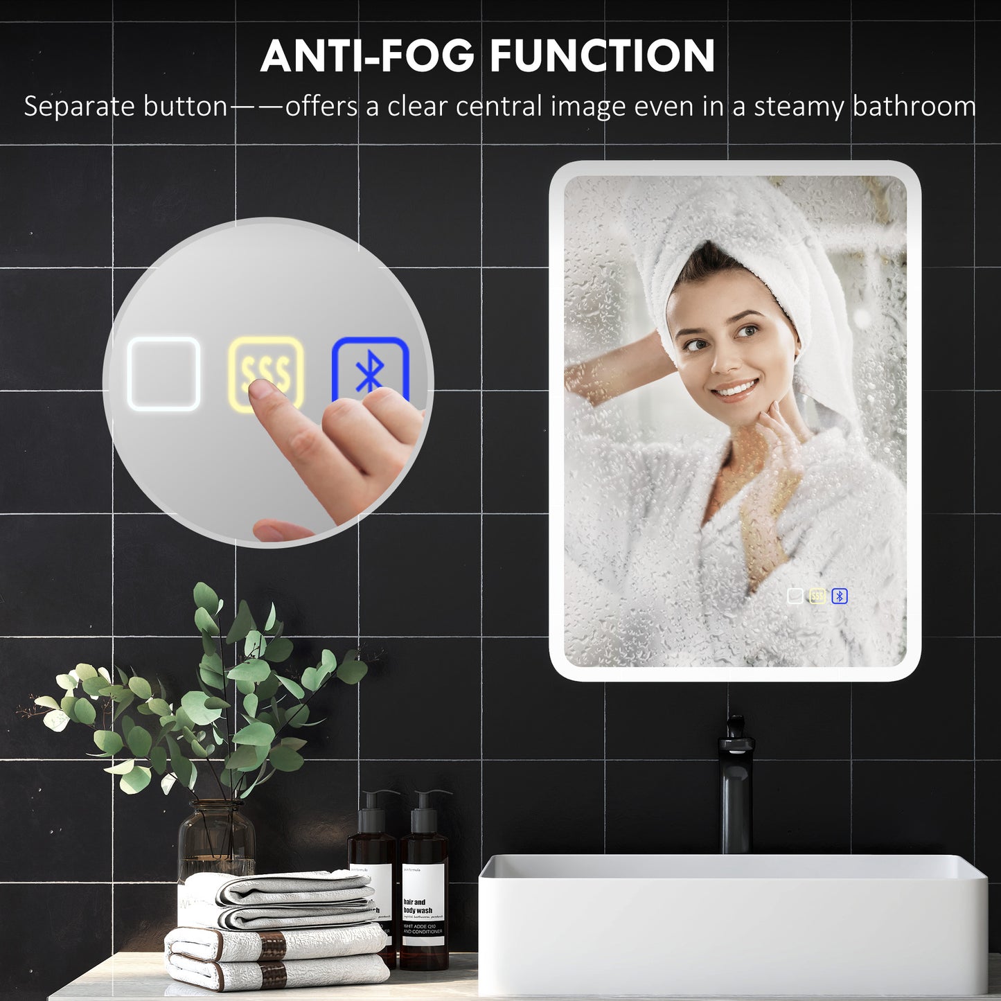 HOMCOM 50 x 70 cm Backlit Illuminated Bathroom Mirror with LED Lights and Bluetooth - Silver Tone