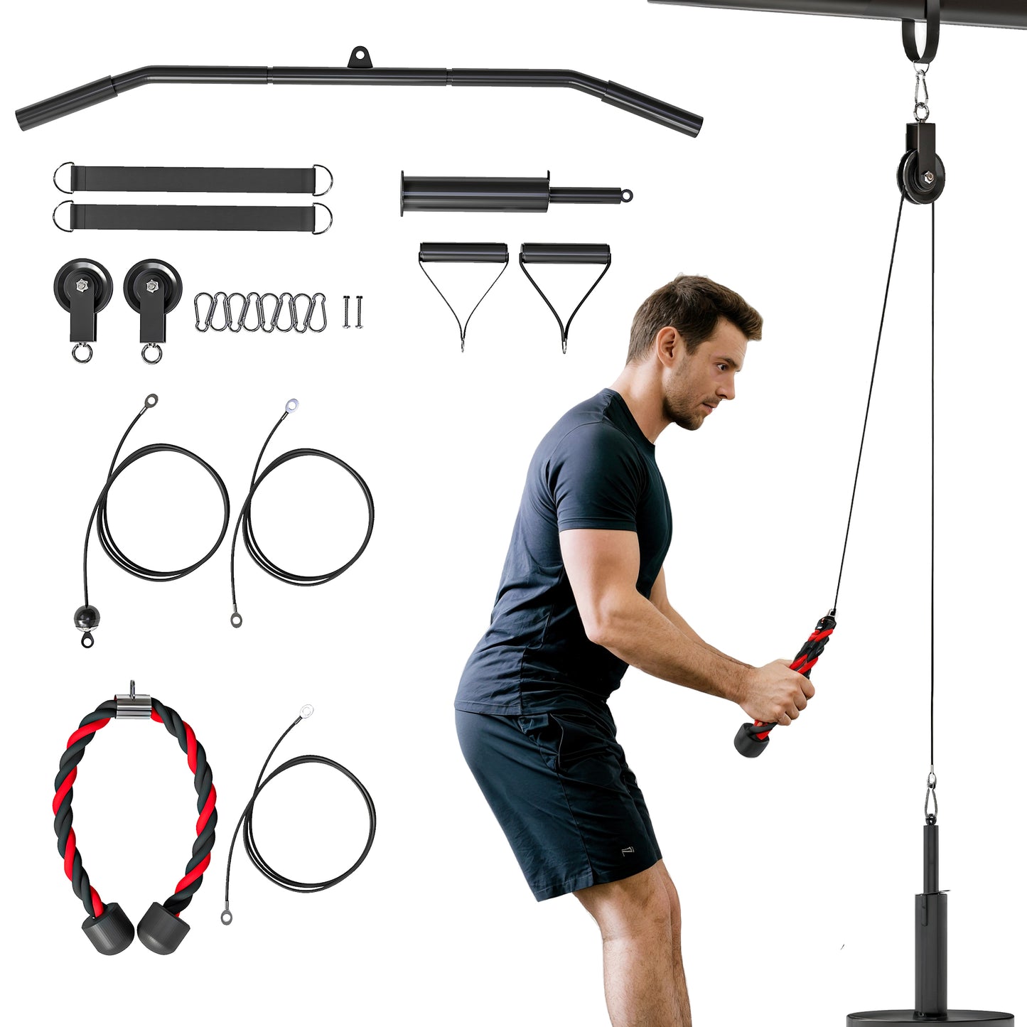 SPORTNOW Weight Pulley System, Cable Machine LAT Pull Down Attachment for Home Gym Biceps Curl, Tricep, Arm Workouts, Black
