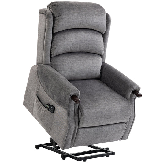 HOMCOM Power Lift Recliner with Vibration Massage and Heat, Lift Chair for Tall with Wood Grip, Pocket Spring, Light Grey