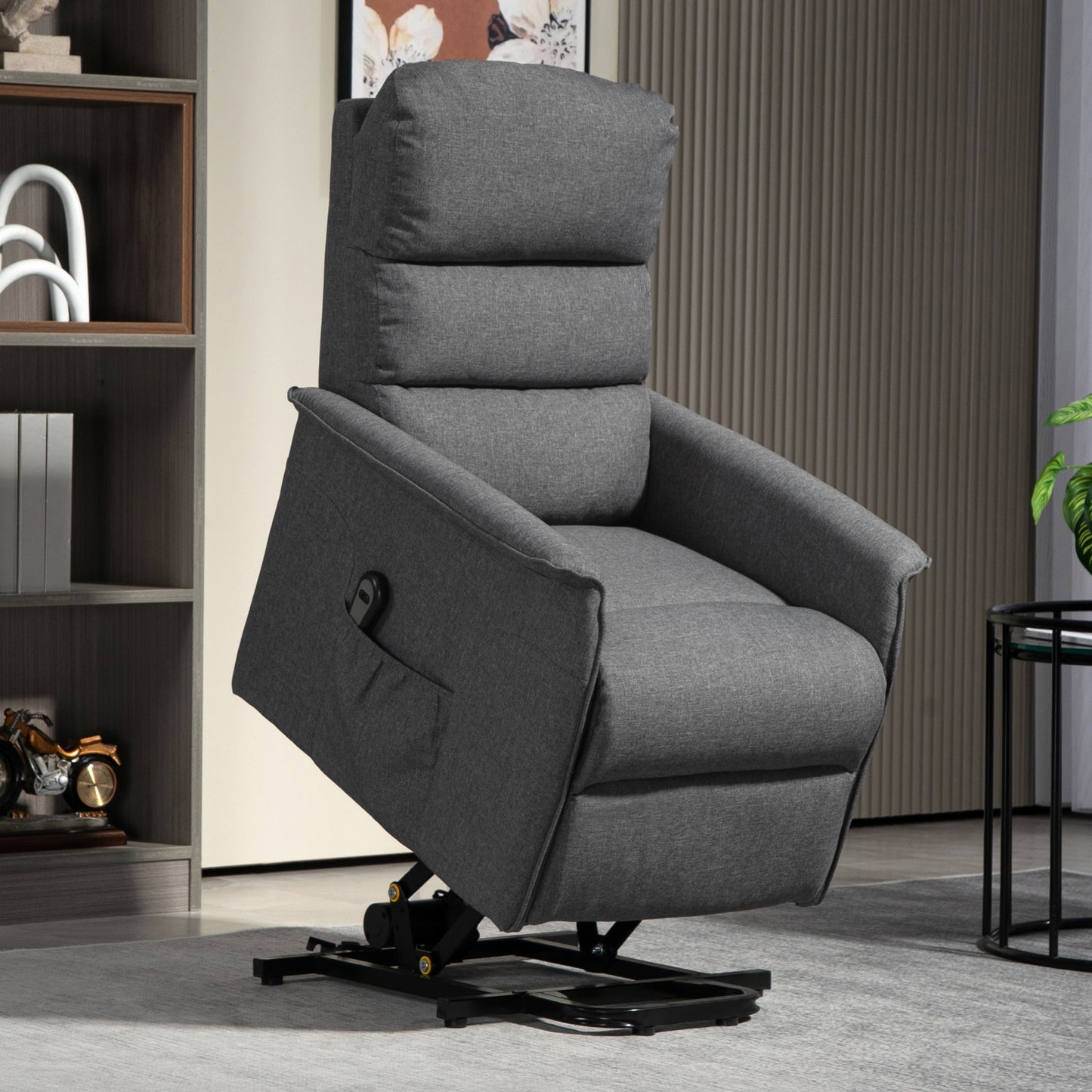 HOMCOM Electric Power Lift Recliner Chair, Fabric, Remote, Side Pockets, Dark Grey