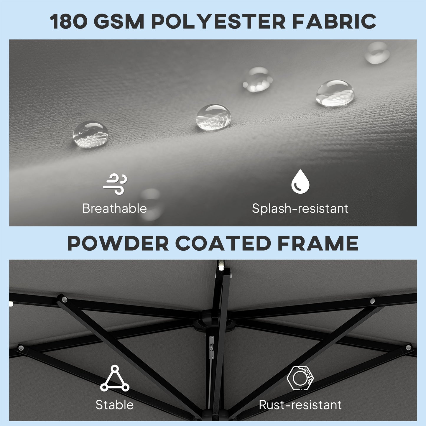 Outsunny 2.6 m Half Garden Parasol with Solar LED Lights, UPF50+ Semi Round Umbrella with 30° Tilt, Crank Handle, Dark Grey