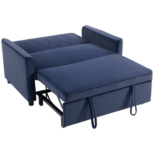 HOMCOM 2 Seater Sofa Bed, 3-in-1 Convertible Pull Out Sleeper Sofa with Click-Clack Adjustable Backrest, Dark Blue
