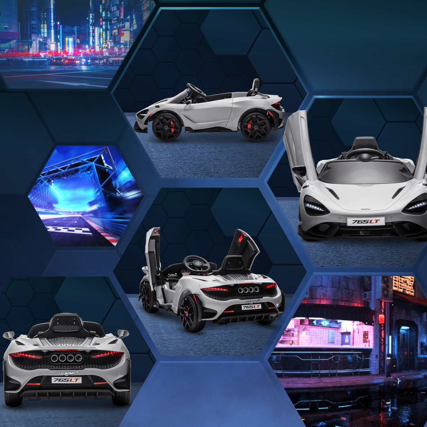 AIYAPLAY McLaren 765LT Licensed 12V Kids Electric Ride on Car with Butterfly Doors Remote Control Training Wheels Grey