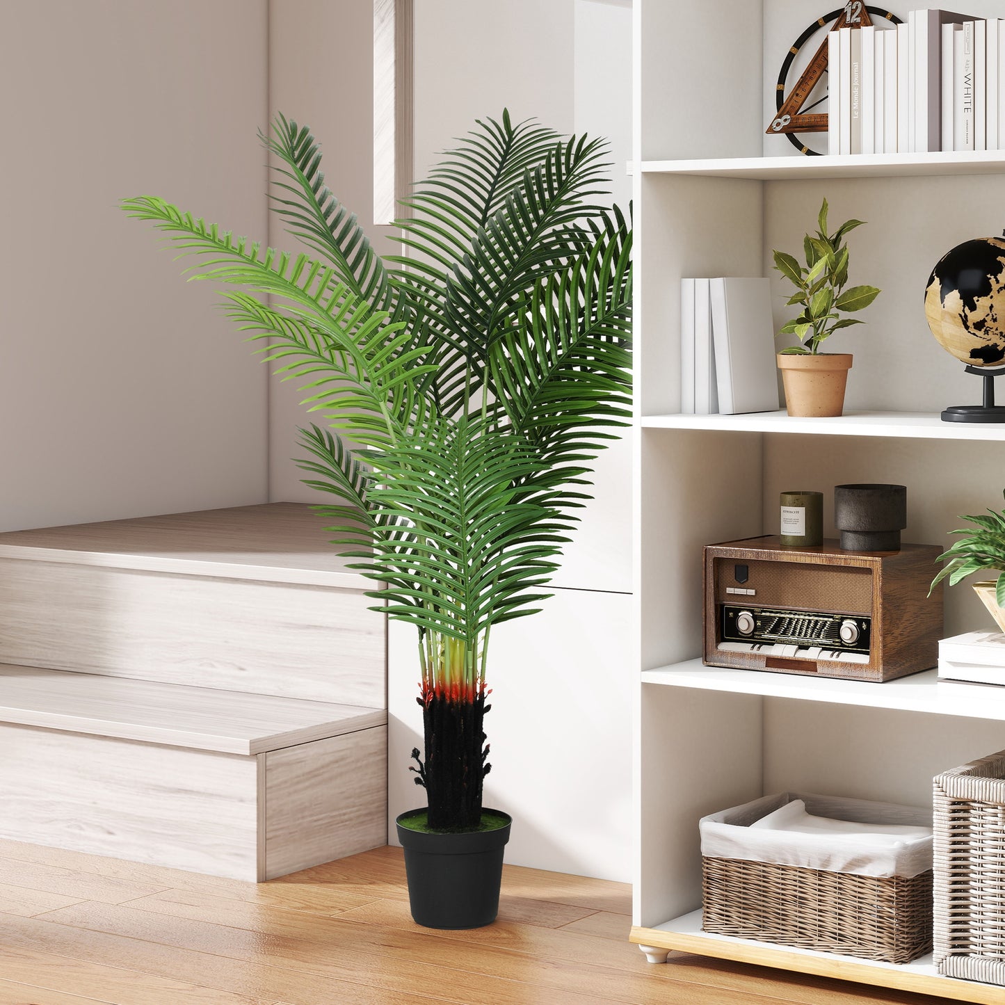 HOMCOM Artificial Areca Palm Tree, 150cm with 12 PE Leaves, Decorative Plant in Plastic Pot with Flocked Soil for Home/Office Decor, Green