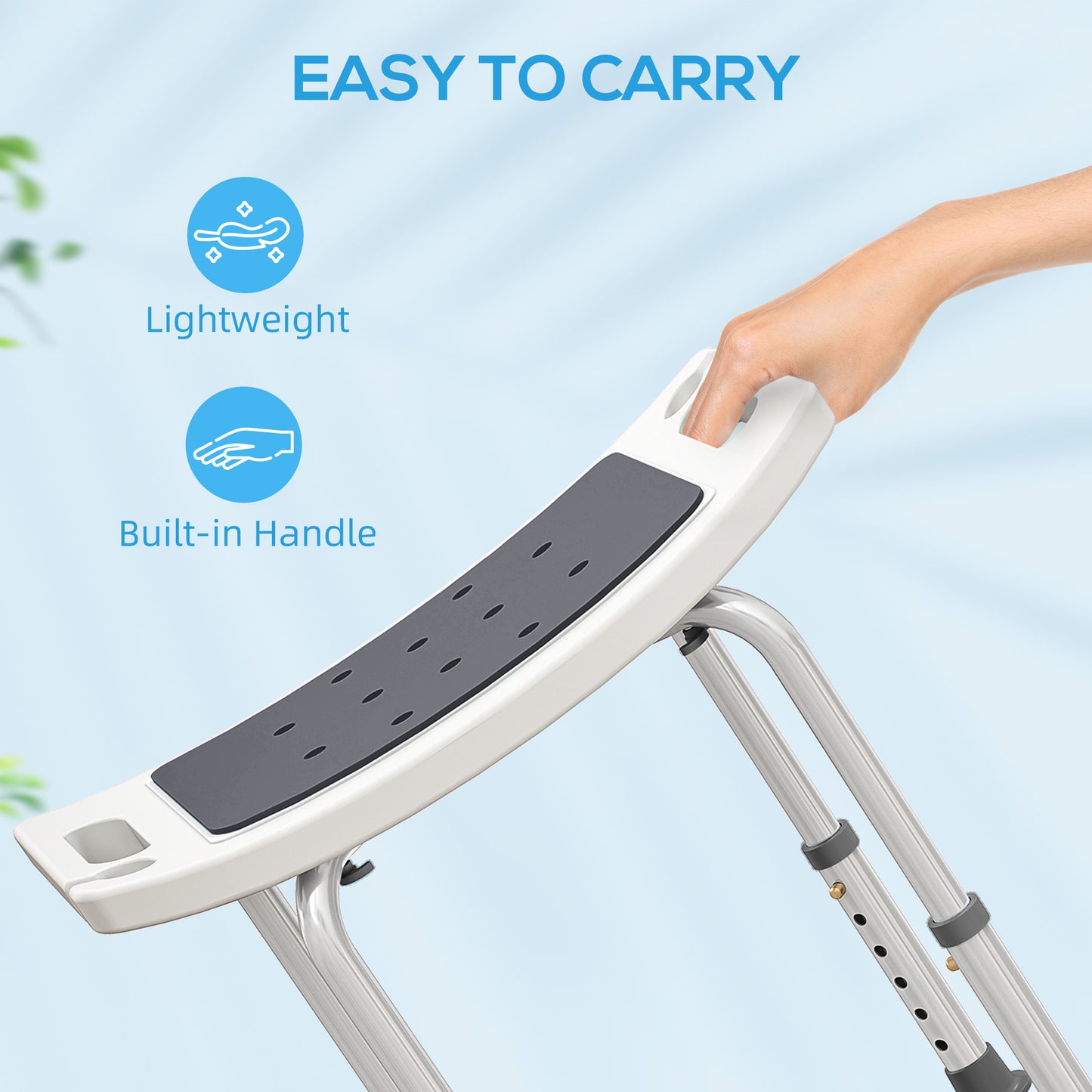 HOMCOM Shower Chair, Adjustable Height Shower Stool with Aluminium Frame and Non-Slip Feet, Bathtub Stool Seat for Elderly Disabled Handicap, Grey