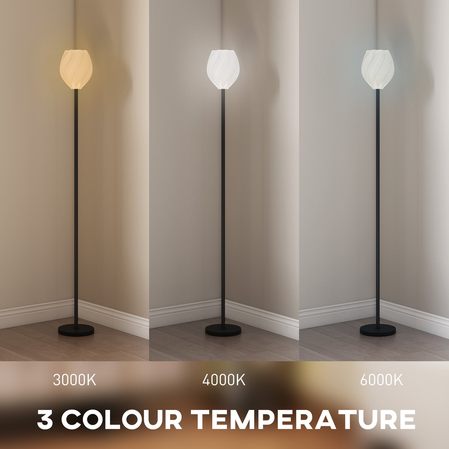 HOMCOM Flower Floor Lamp, 3D Printed Modern Standing Lamp w/ Rose Shade, 3 Color Temps & Foot Switch, Tall Minimalist Lampshade, White