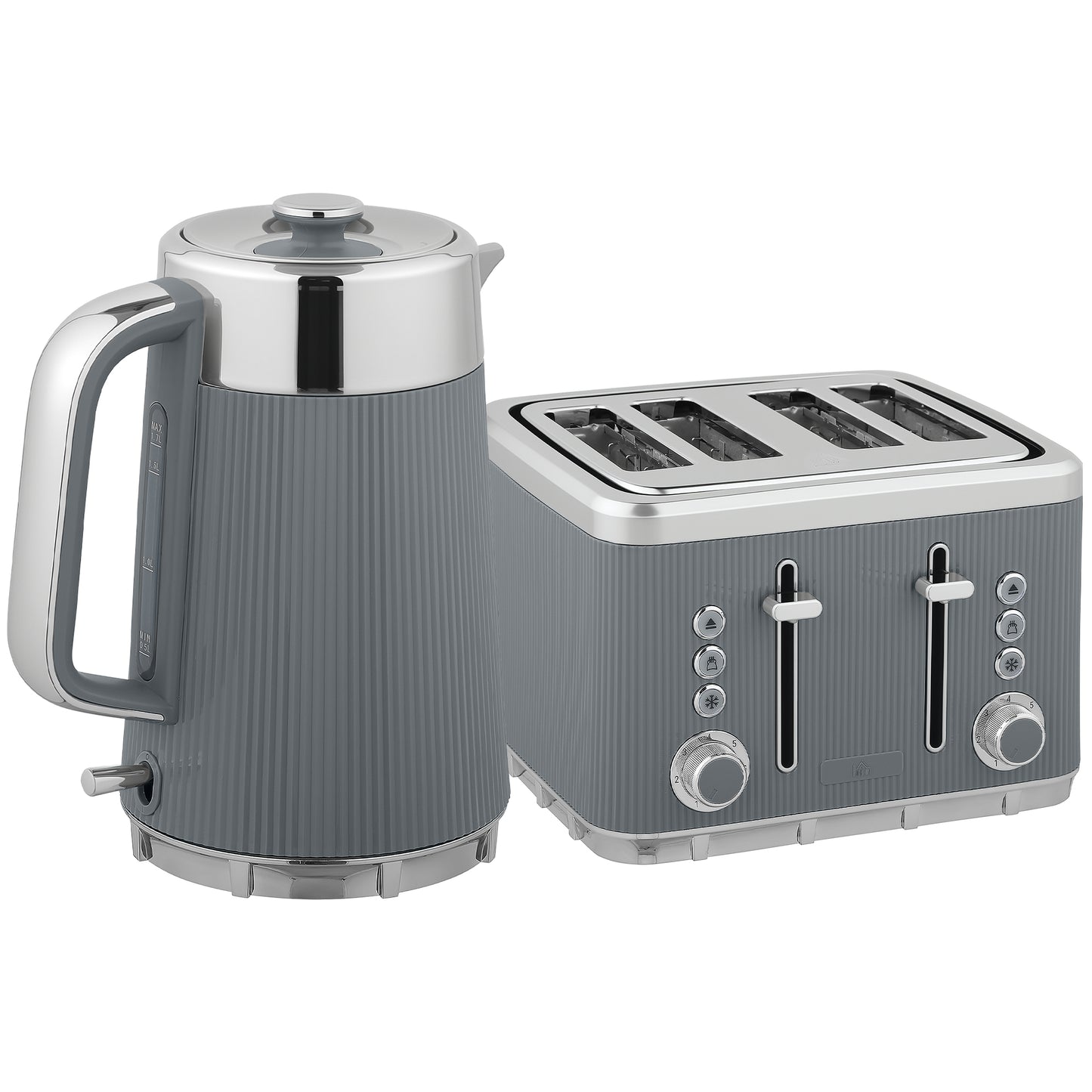HOMCOM Electric Kettle and Toaster Set, 3000W 1.7L Rapid Boil with Limescale Filter, Cool Touch, 4 Slice Toaster, 7 Browning Levels, Grey