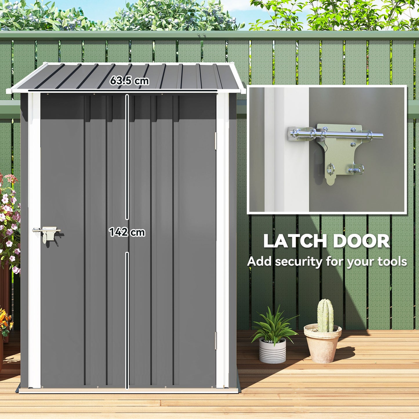 Outsunny 3.3 x 3.4ft Lean To Steel Garden Shed, with Locking Door - Grey