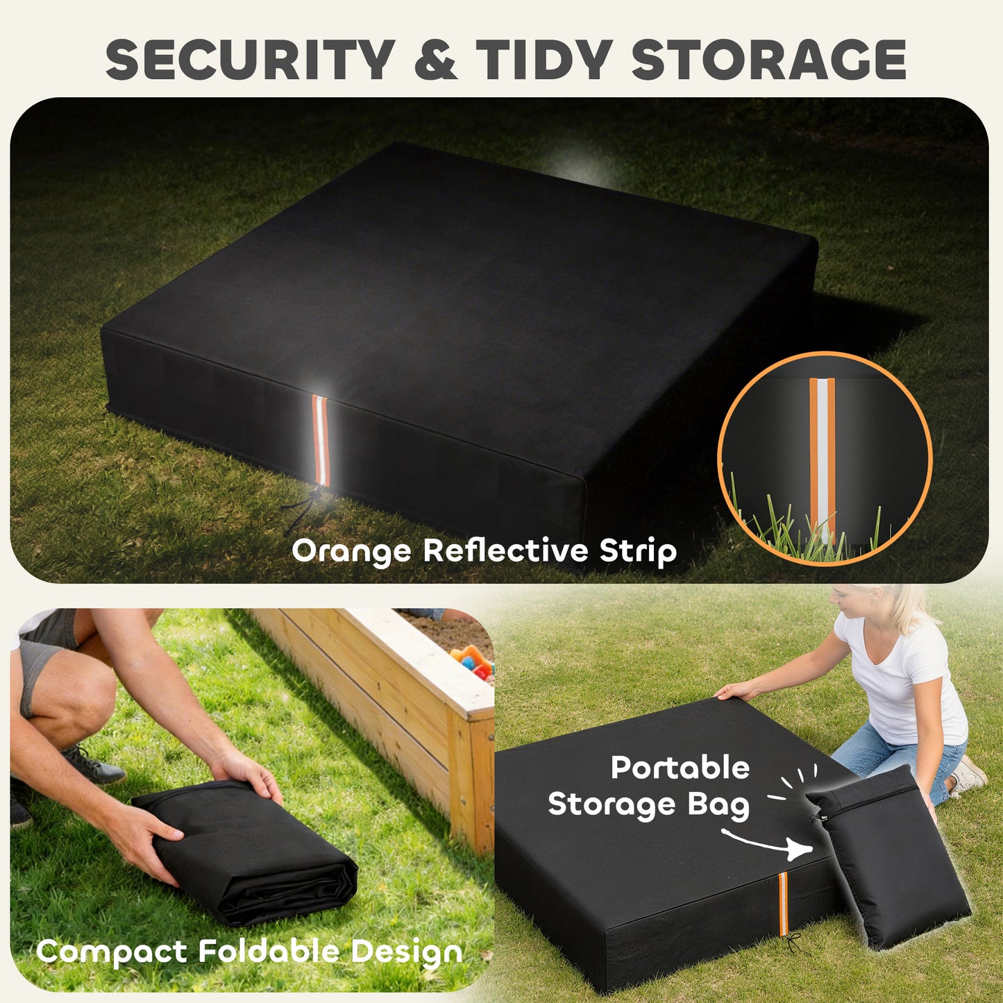 AIYAPLAY Sandbox Cover, Square Sandpit Cover Waterproof Dustproof UV Protection, Sandbox Canopy with Drawstring and Elastic Band Black