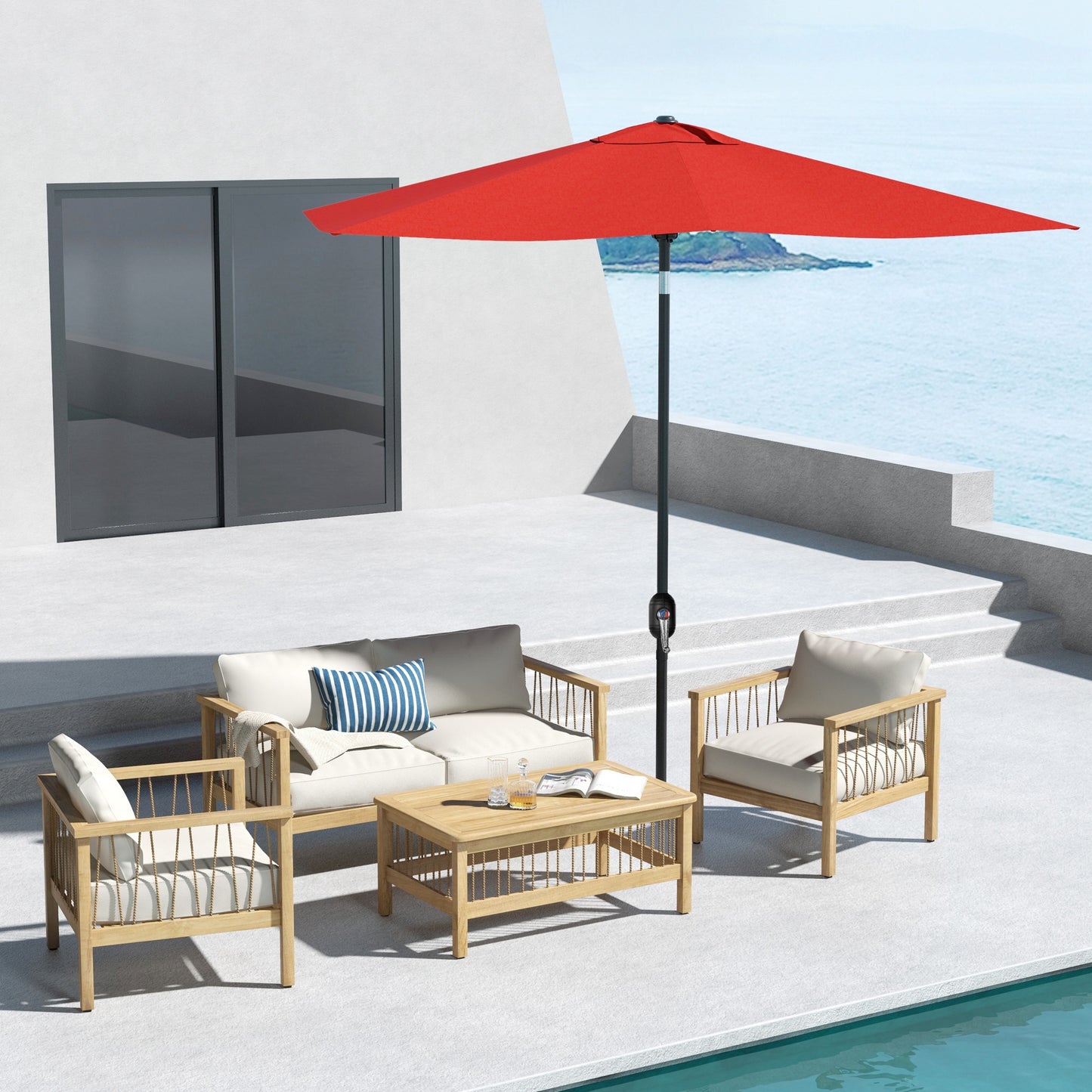 Outsunny 2x3m Garden Parasol, Rectangular Sun Shade with Crank & Tilt, Aluminium Pole, Wine Red