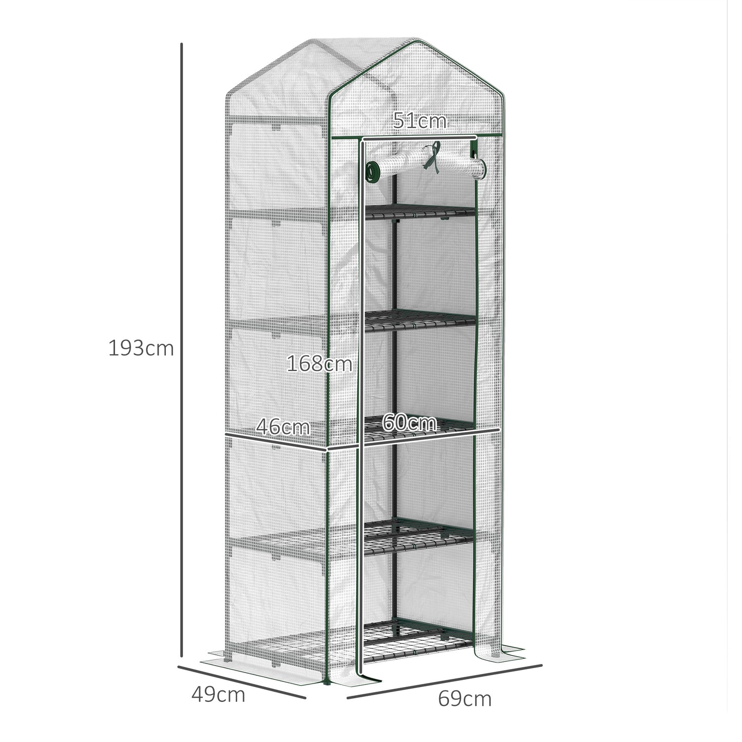 Outsunny 193cm Five Shelf Mini Greenhouse - Green border