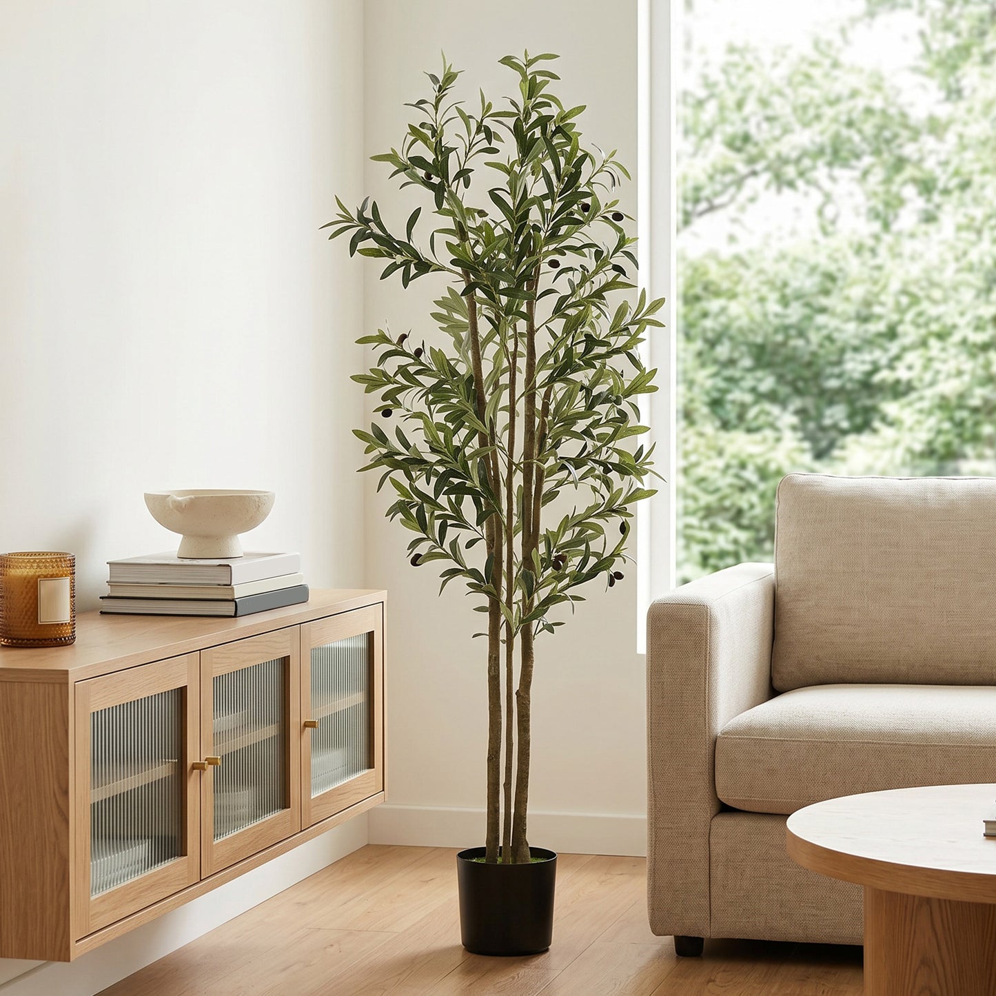 HOMCOM 175 cm Artificial Olive Tree, Tall Faux Plant with 787 Leaves & Adjustable Branches,