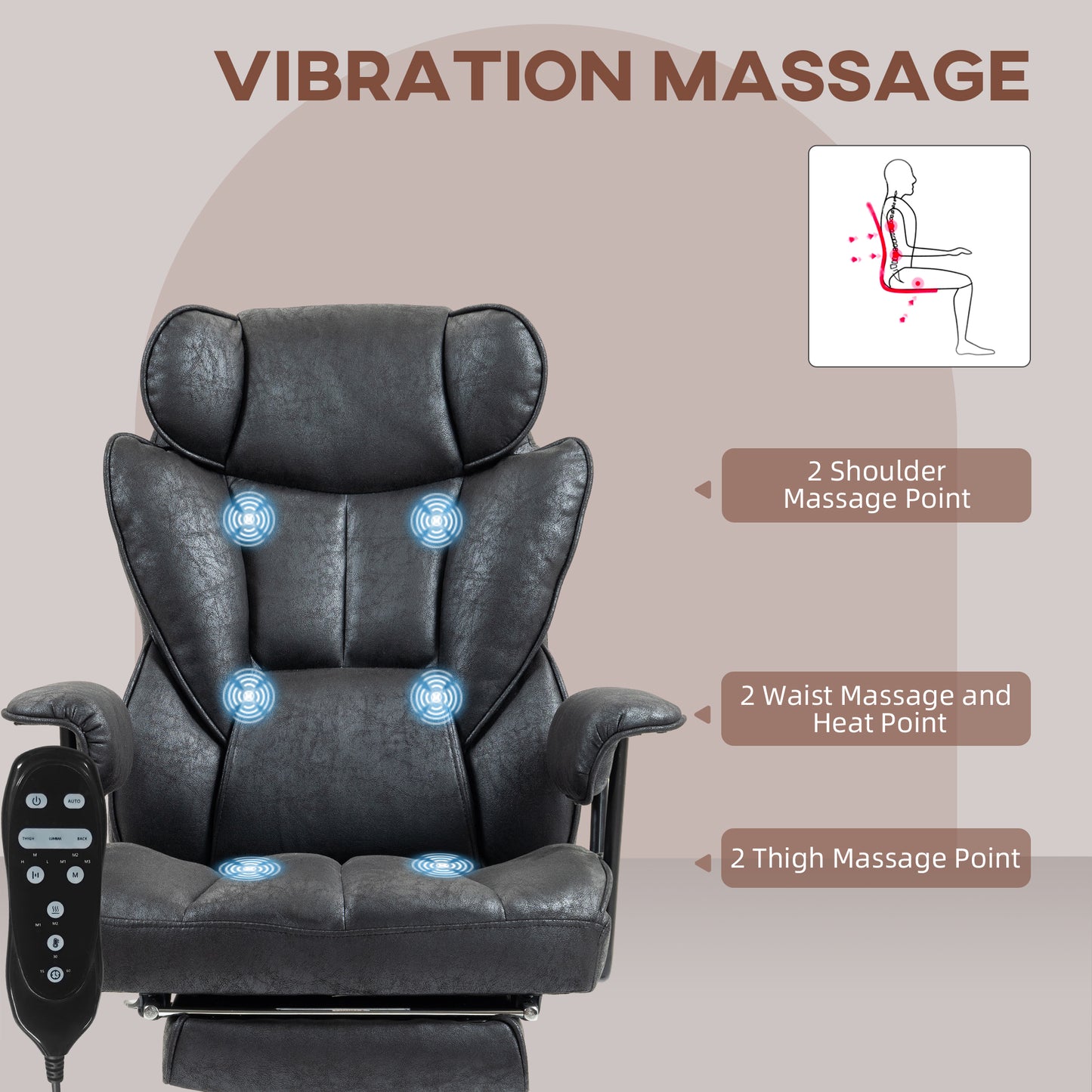 HOMCOM Massage Office Chair with 6 Point Massage and Heat, Desk Chair with Footrest, Reclining Backrest, Swivel Wheels, Adjustable Height, Black