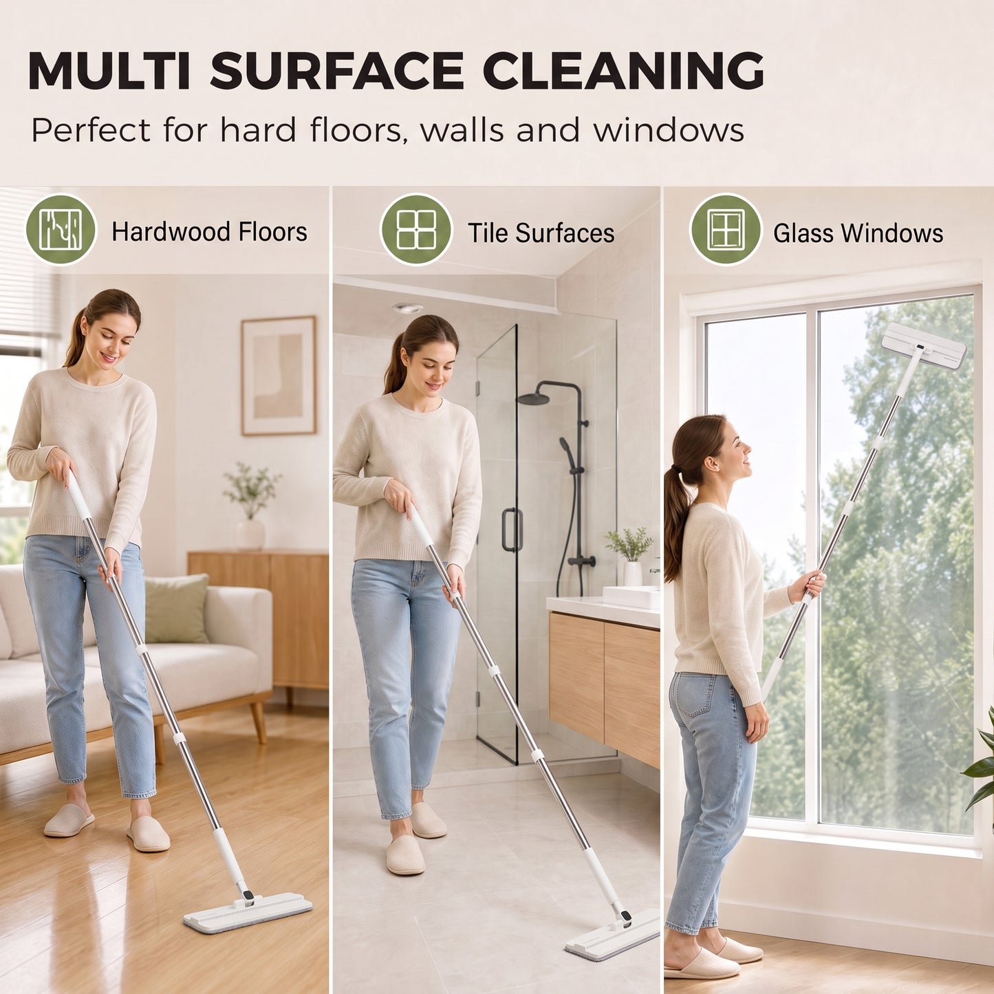 HOMCOM Mop and Bucket Set, Compact Flat Mop and Bucket with Wringer, 2-Chamber Design, 5 Reusable Microfiber Pads, White