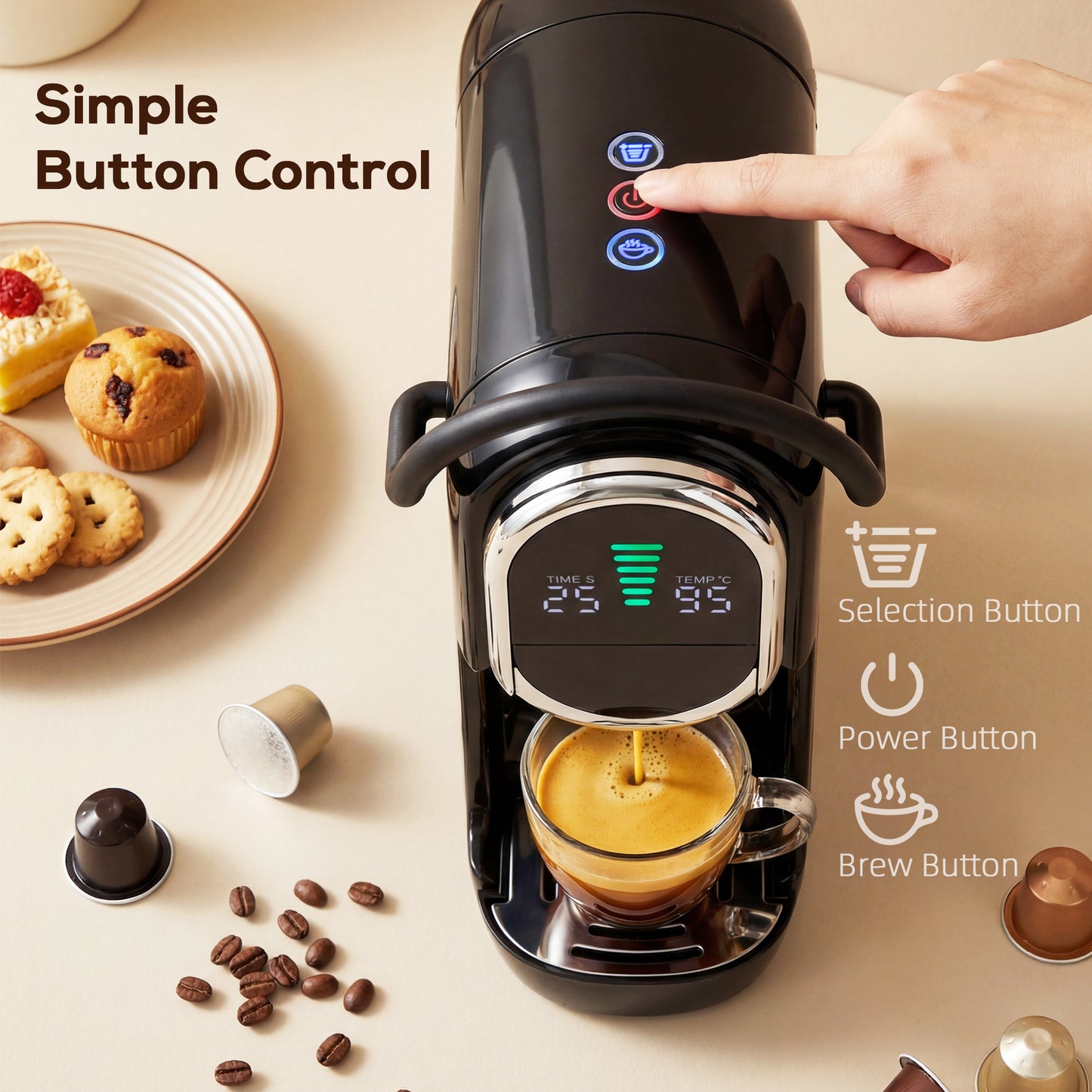 HOMCOM Pod Coffee Machine for Nespresso, Dolce Gusto Capsule & Ground Coffee, Small Semi Automatic Coffee Maker 0.6L