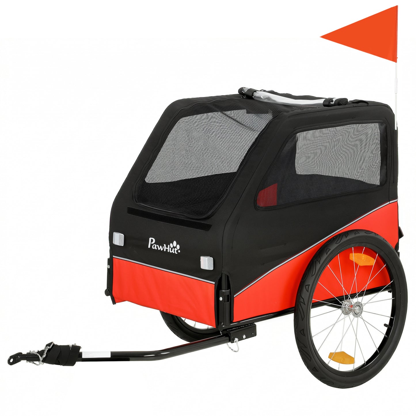 PawHut Dog Bike Trailer, Dog Cart Bicycle Carrier for Small and Medium Pets with 20" Inflatable Rubber Wheels, Red