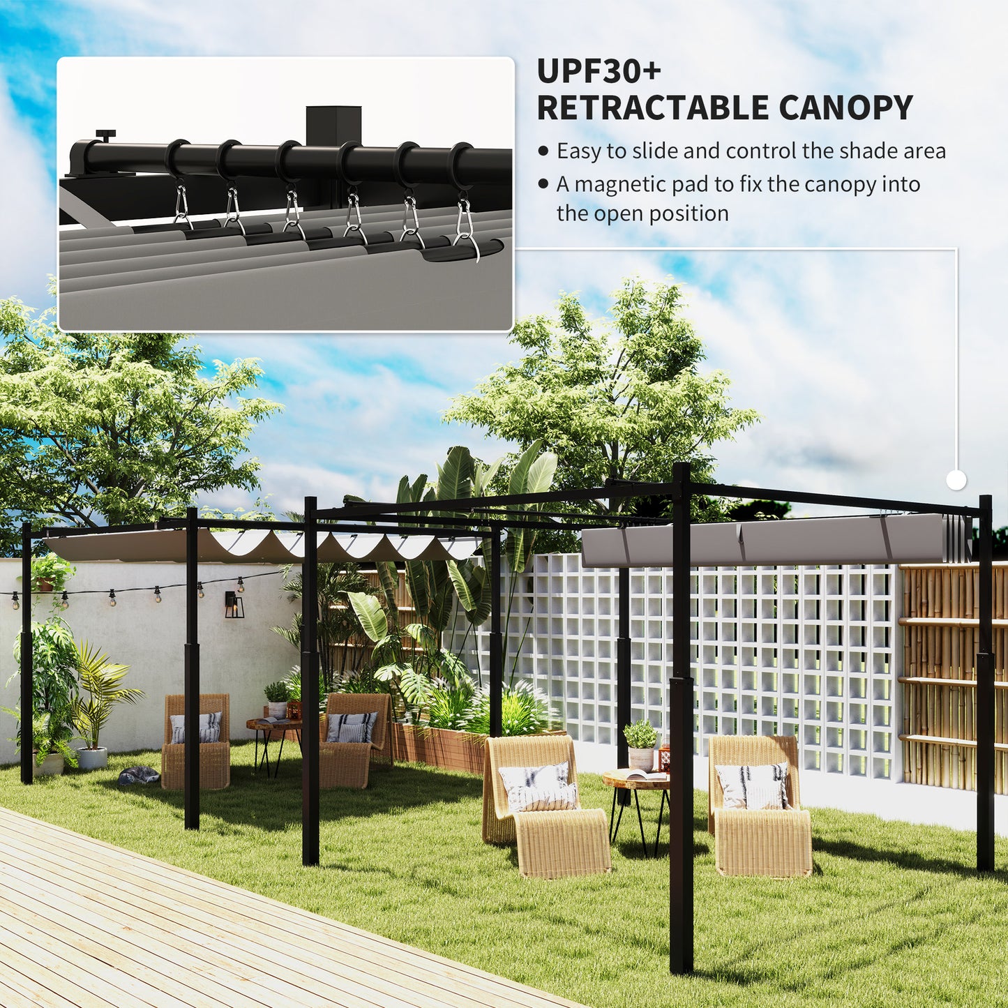 Outsunny 3 x 3(m) Garden Pergola with Retractable Roof, Grey