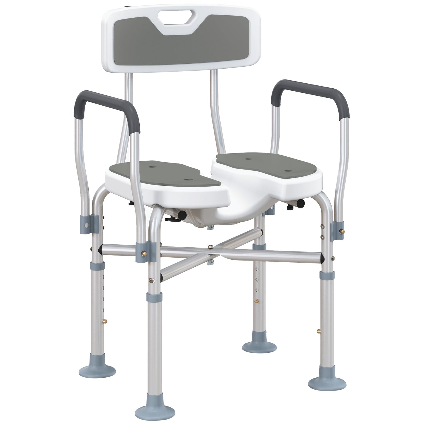 HOMCOM Shower Chair, Upgraded U-shaped Seat, Height Adjustable, Non-slip Feet, Tool-Free, Grey