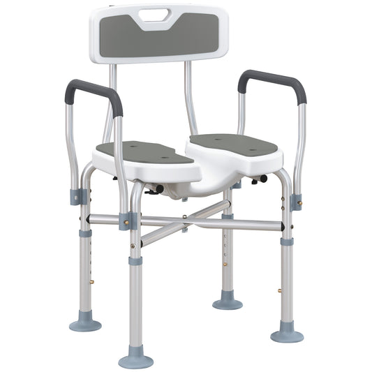HOMCOM Shower Chair, Upgraded U-shaped Seat, Height Adjustable, Non-slip Feet, Tool-Free, Grey