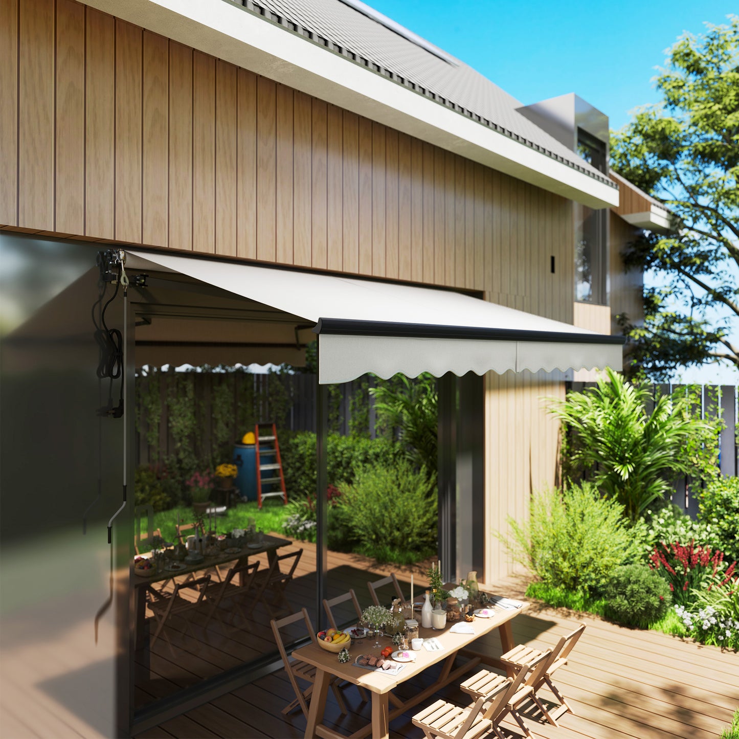 Outsunny Electric Retractable Awning with Remote, Aluminium Frame, UV30+ Sun Shade for Garden Patio, 3.5 x 3m, Light Grey