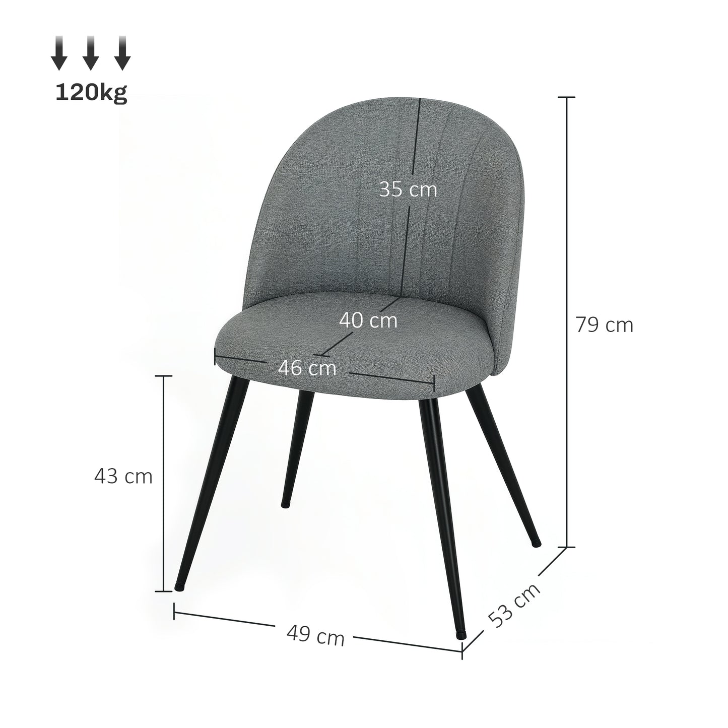 HOMCOM Velvet Dining Chairs Set of 2, Upholstered with Metal Legs, Shell Backrest and Padded Seat for Dining, Bedroom, Living Room, Grey