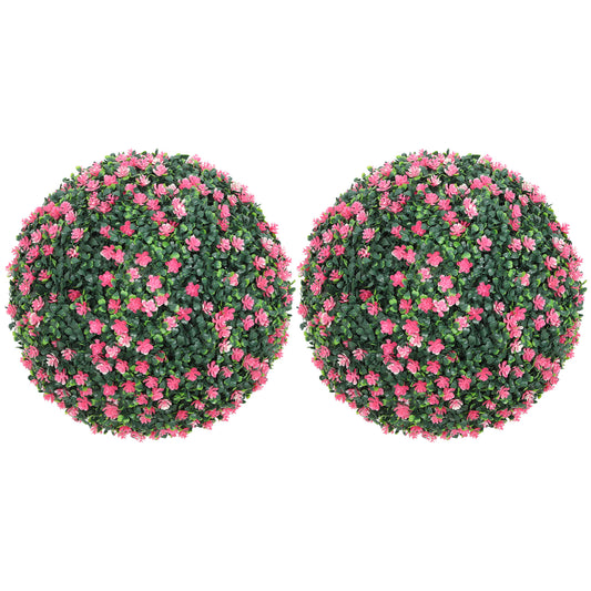 HOMCOM Set of Two Artificial Boxwood Balls Plants - Pink
