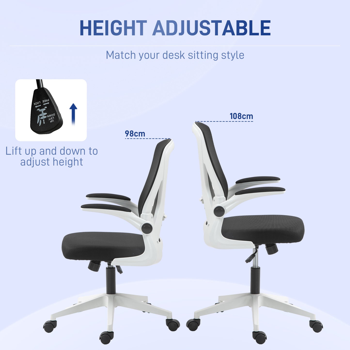 Vinsetto Mesh Back Office Chair, with Flip-Up Arms - Black