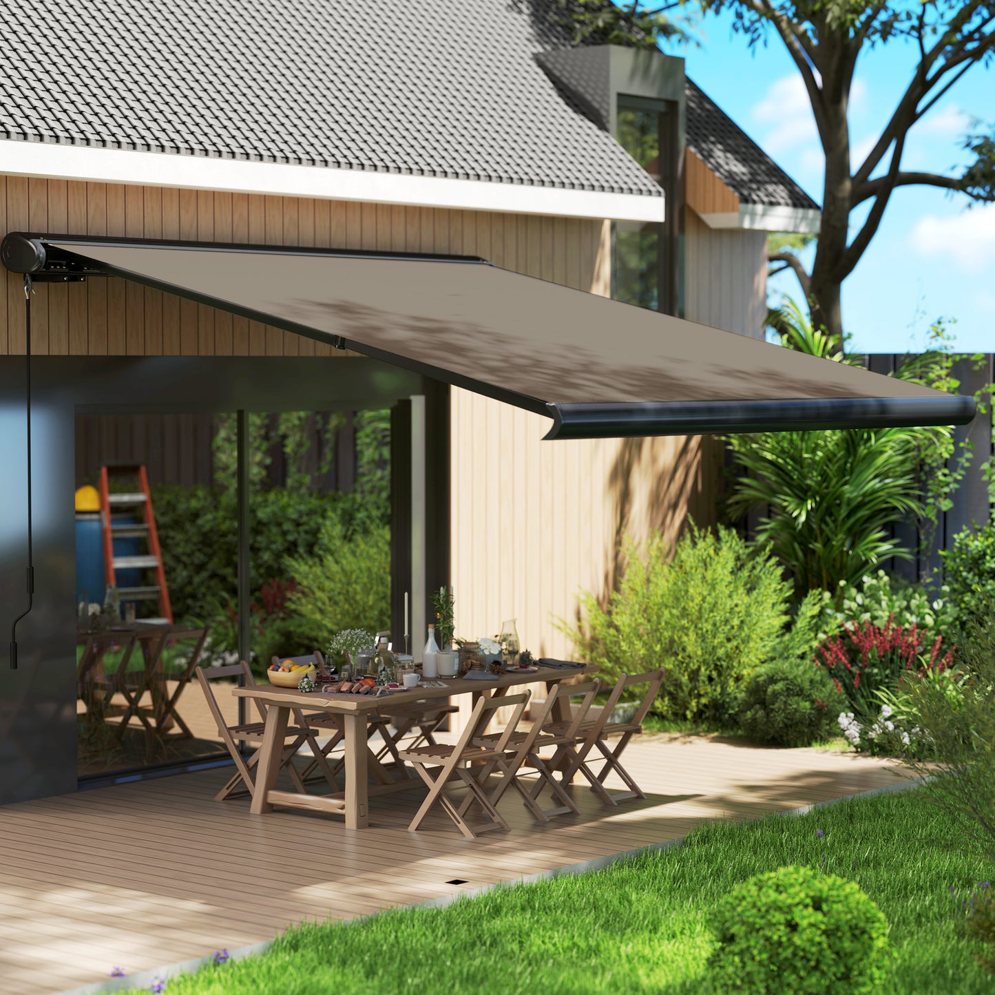 Outsunny 3x2.5m Electric Awning with Remote, Aluminium Frame, UV50+ Sun Shade for Garden Patio, Light Grey