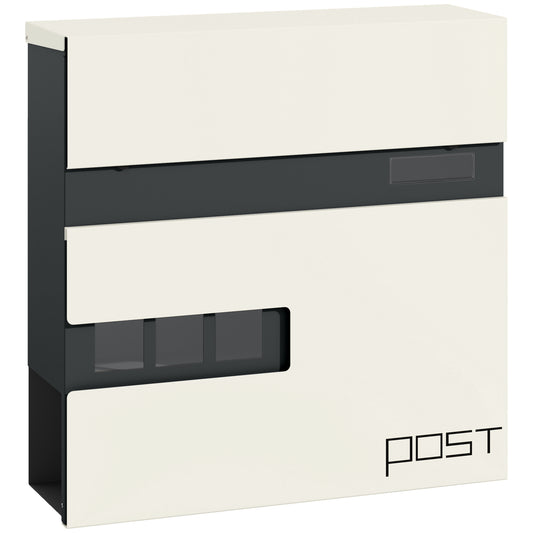 HOMCOM Modern Galvanised Steel Wall Mounted Post Box with Viewing Window, Weatherproof, 2 Locks, Easy Install, for Outdoor Use, White