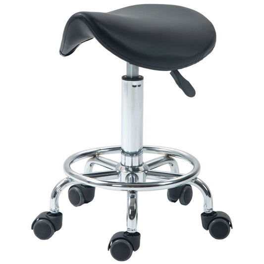 HOMCOM Salon Saddle Stool Rolling Saddle Chair for Massage Spa Clinic Beauty Hairdressing and Tattoo Black