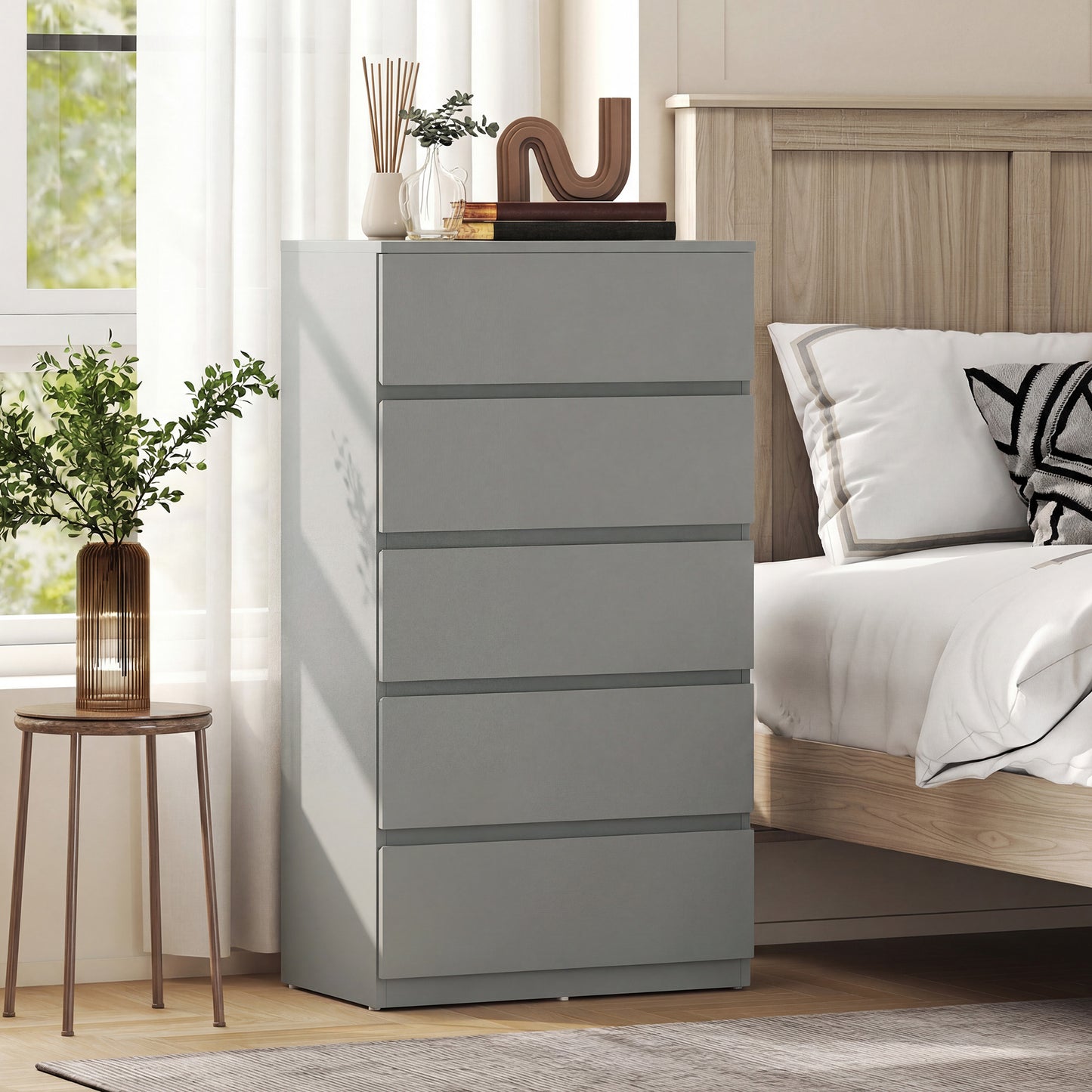 HOMCOM Chest of Drawers, 5-Drawer Storage Cabinets, Modern Dresser, Storage Drawer for Bedroom