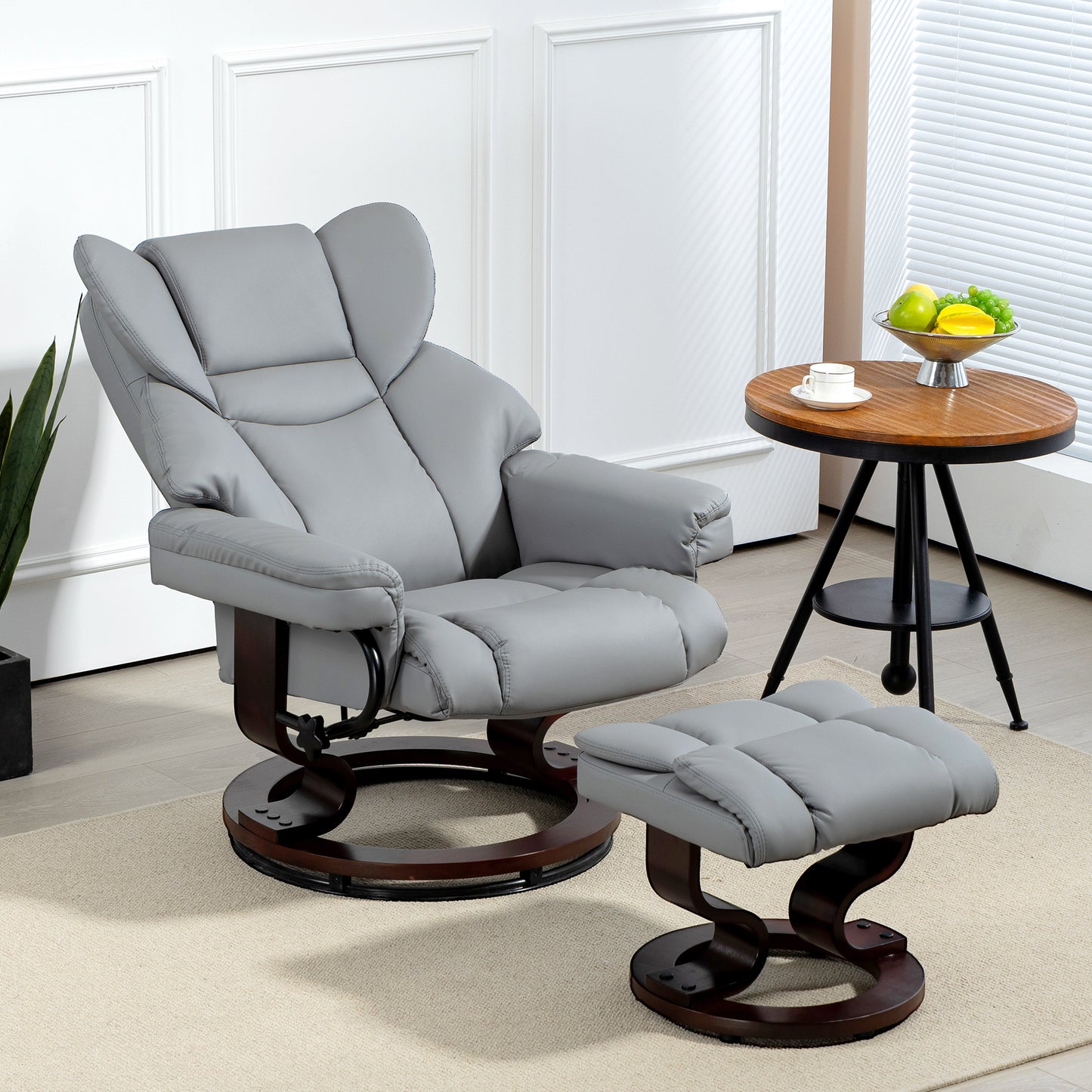 HOMCOM Faux Leather Recliner Chair and Footstool Light Grey