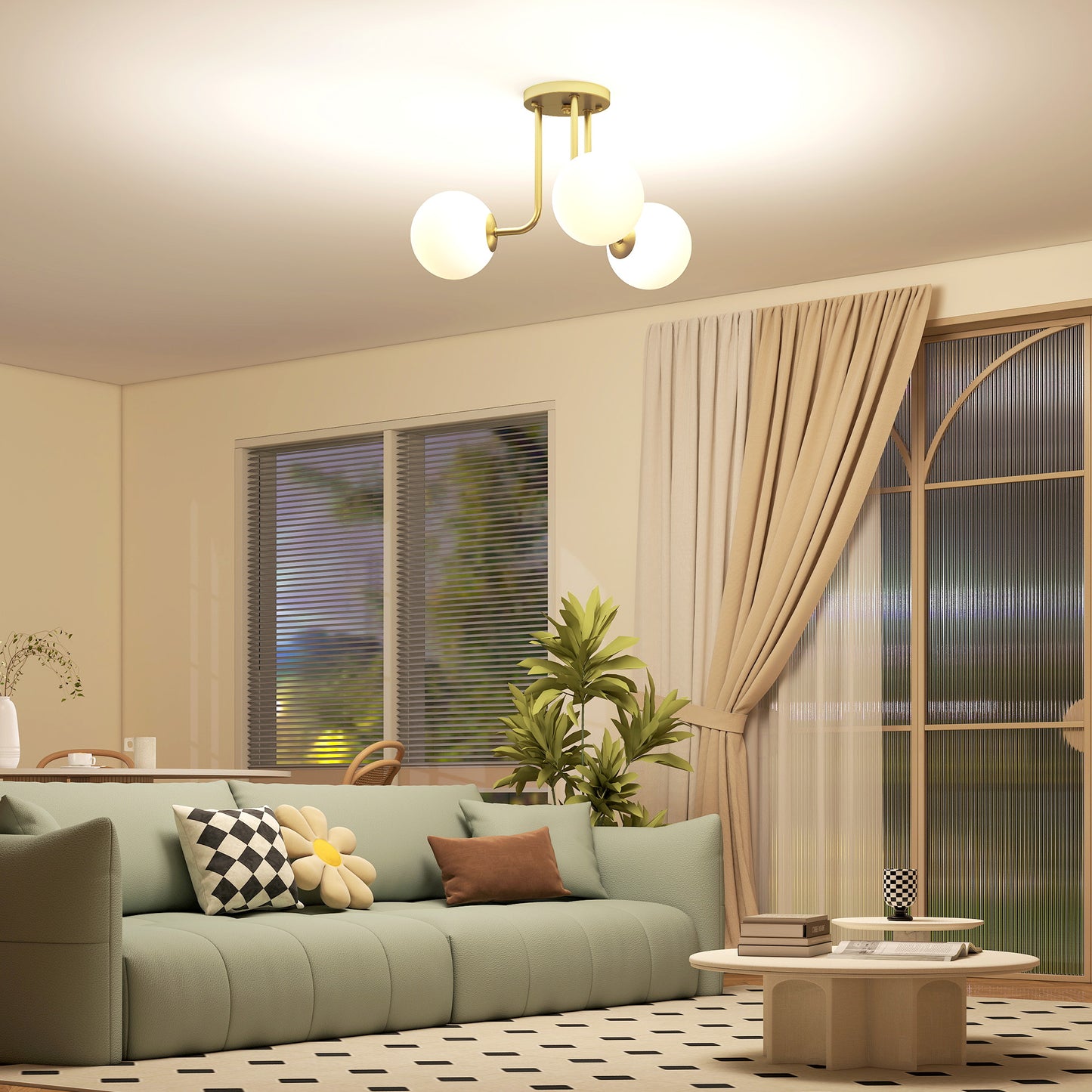 HOMCOM LED Ceiling Light with Globe Shades, Modern 3-Light, G9 Sockets for Living/Bedroom/Dining Room, Bulbs Not Included, Gold Tone