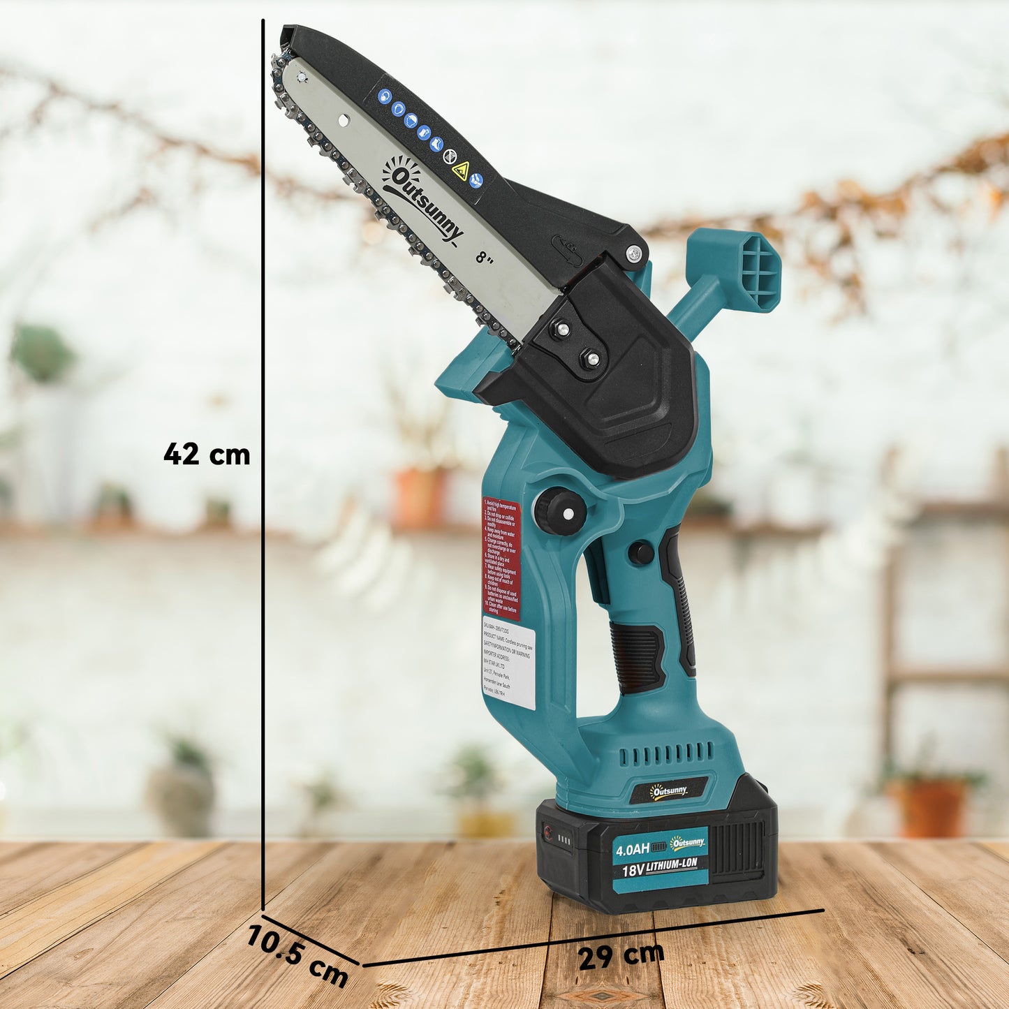 Outsunny Electric Chainsaw, Cordless, 8", Brushless Motor, 2x4.0Ah Batteries, Safety Lock, Portable Pruning Saw for Trimming, Blue