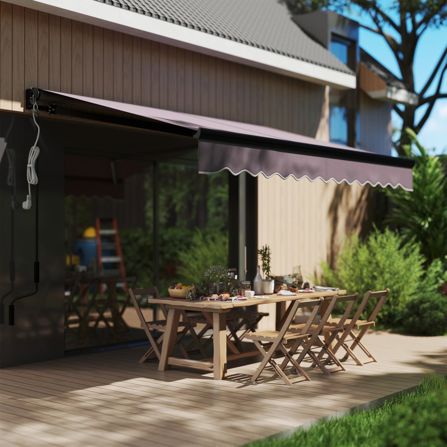 Outsunny Electric Awning 3x2.5m, LED Light, Remote, UV50+ Sun Shade, Aluminium Frame, Dark Grey