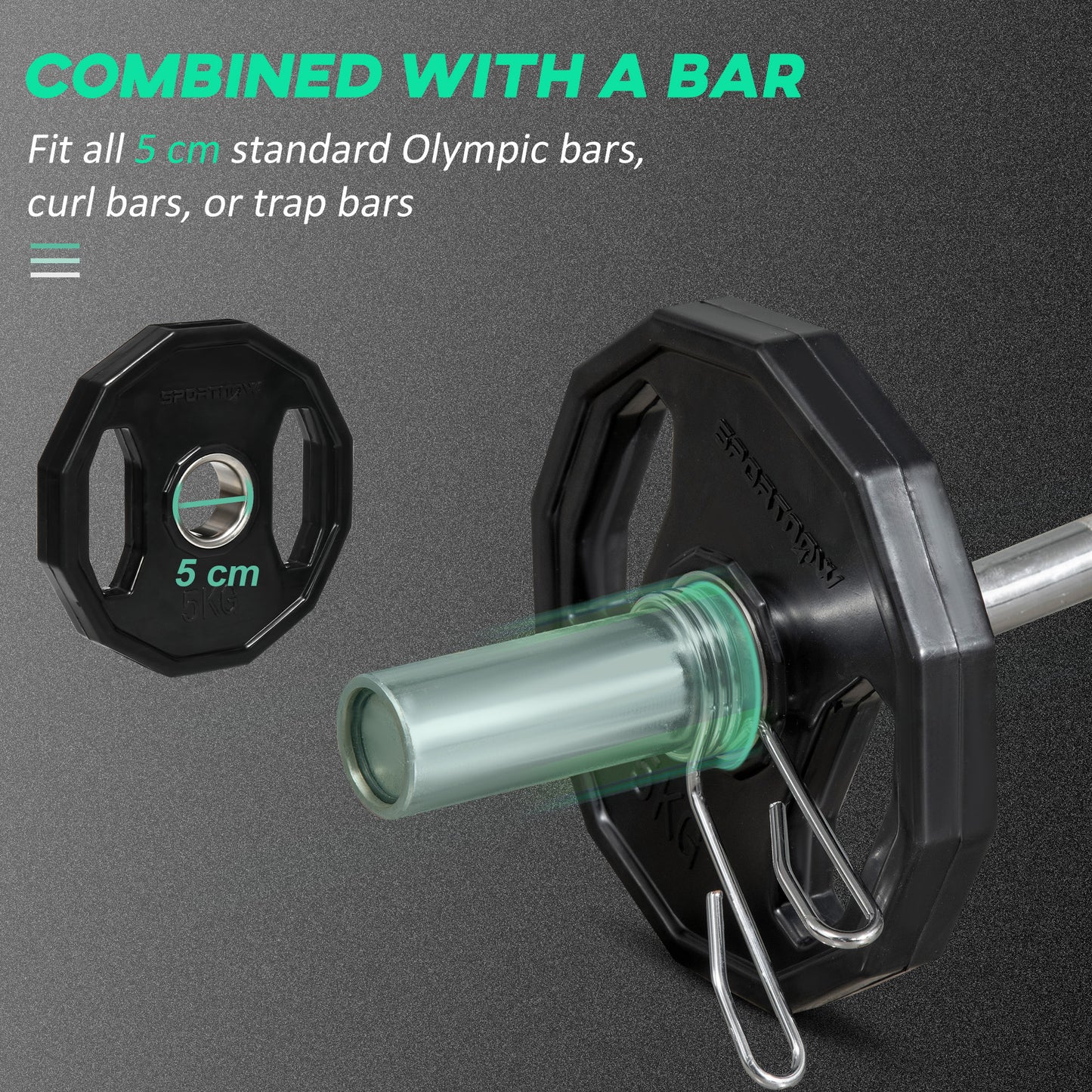 SPORTNOW Olympic Weight Plates Set, Metal/Rubber Bumper Discs with 2"/5cm Holes for Home Gym, 2 x 5kg, Black