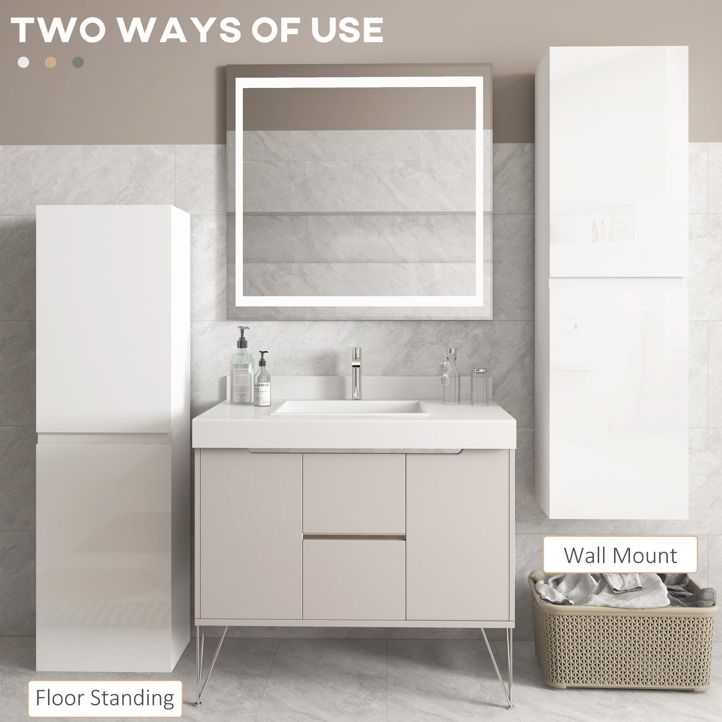 kleankin Bathroom Storage Unit, Tall Bathroom Cabinet with 2 Cupboards and Adjustable Shelves, White