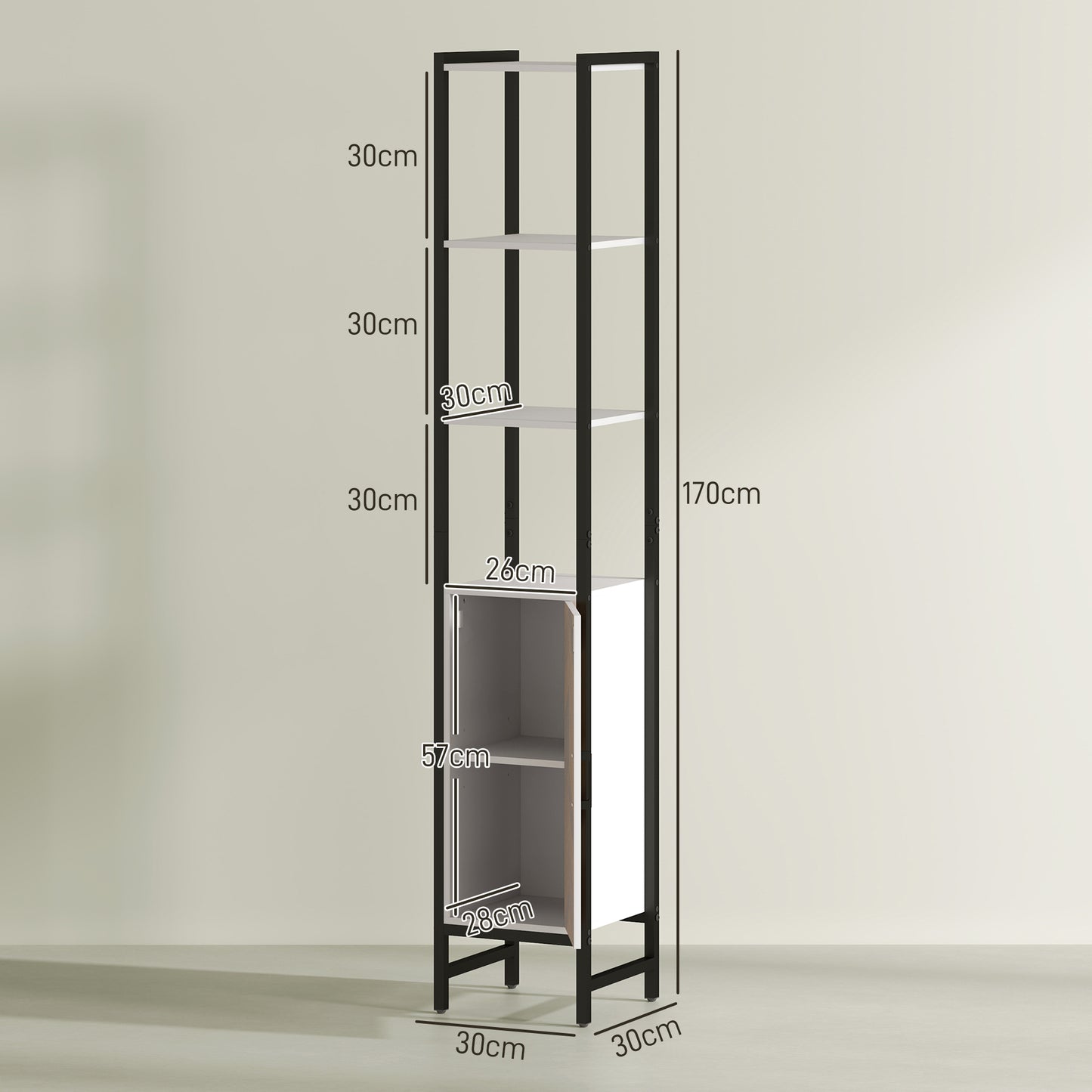 HOMCOM Tall Bathroom Cabinet with Adjustable Shelf, 30 x 30 x 170 cm, White