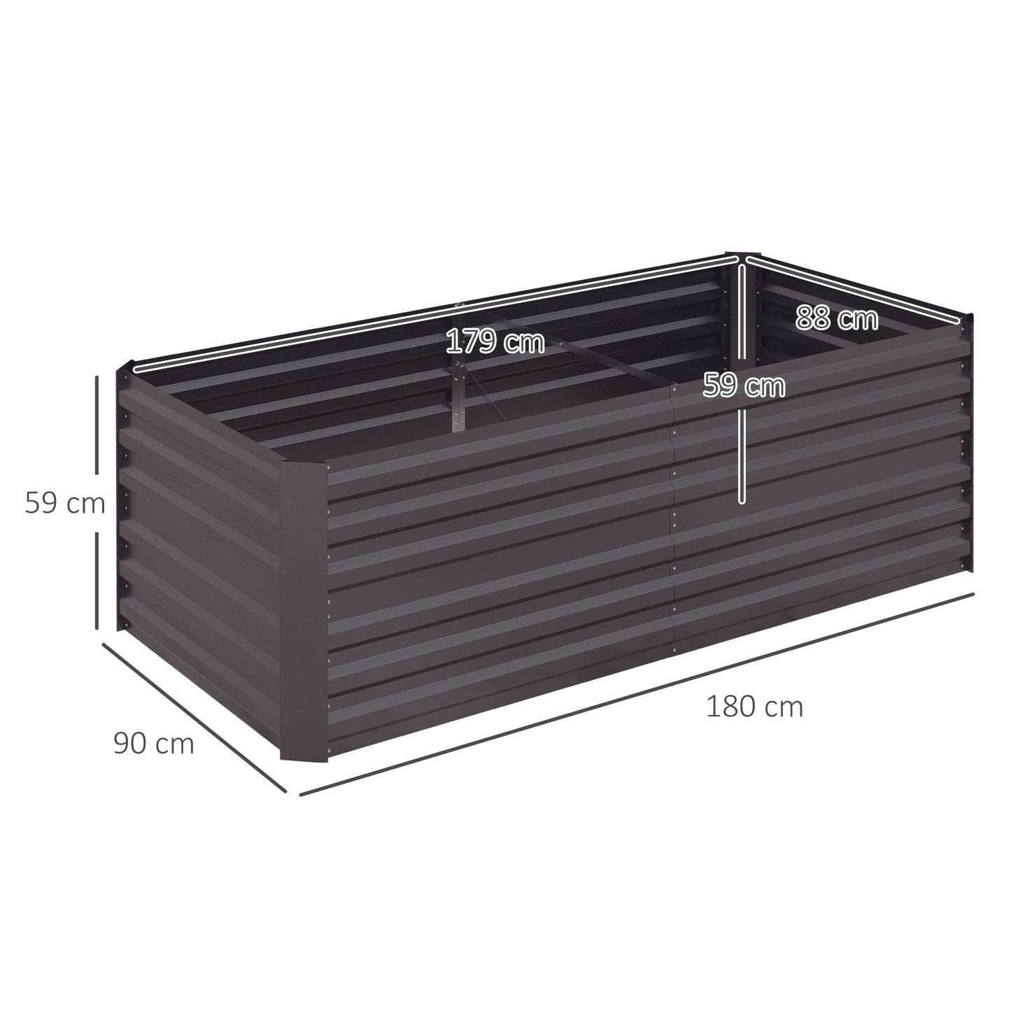 Outsunny Set of 2 Raised Garden Beds, Galvanised Steel Planters with Reinforced Rods for Vegetables, Plants & Herbs, 180x90x59 cm, Dark Grey