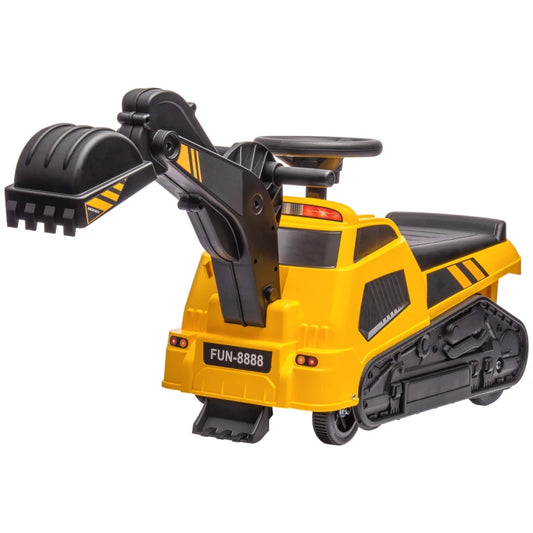 HOMCOM 3 in 1 Ride-On Excavator, Bulldozer, Road Roller, with Music, Anti-Roll Device, for Ages 18-48 Months - Yellow