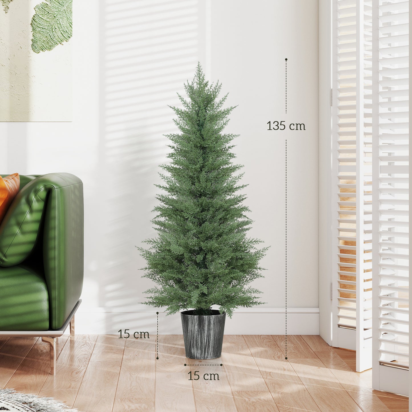 HOMCOM 135cm Artificial Cypress Trees Set of 2, UV Resistant with Decorative Pot, Fake Plants for Indoor Outdoor Decor, Green