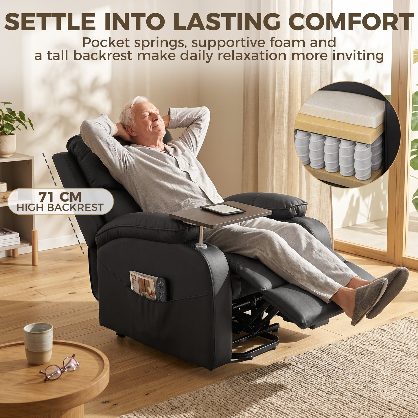 HOMCOM Riser Recliner Chair with Massage and Heat, Electric Lift Recliner Armchair for Elderly, with Side Table, Black