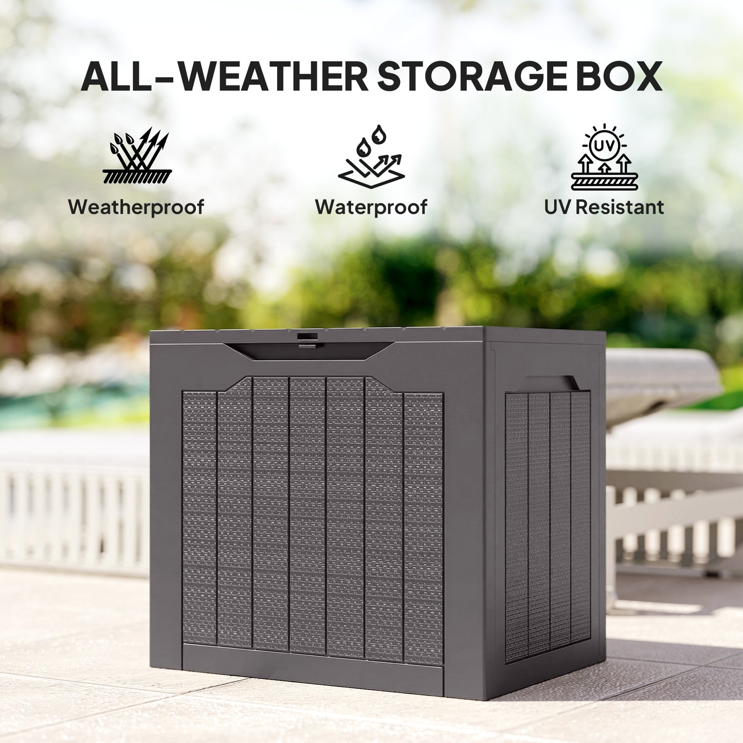 Outsunny 93L Plastic Garden Storage Box, Outdoor Storage Box with Handles, Waterproof Outdoor Storage Container, Brown