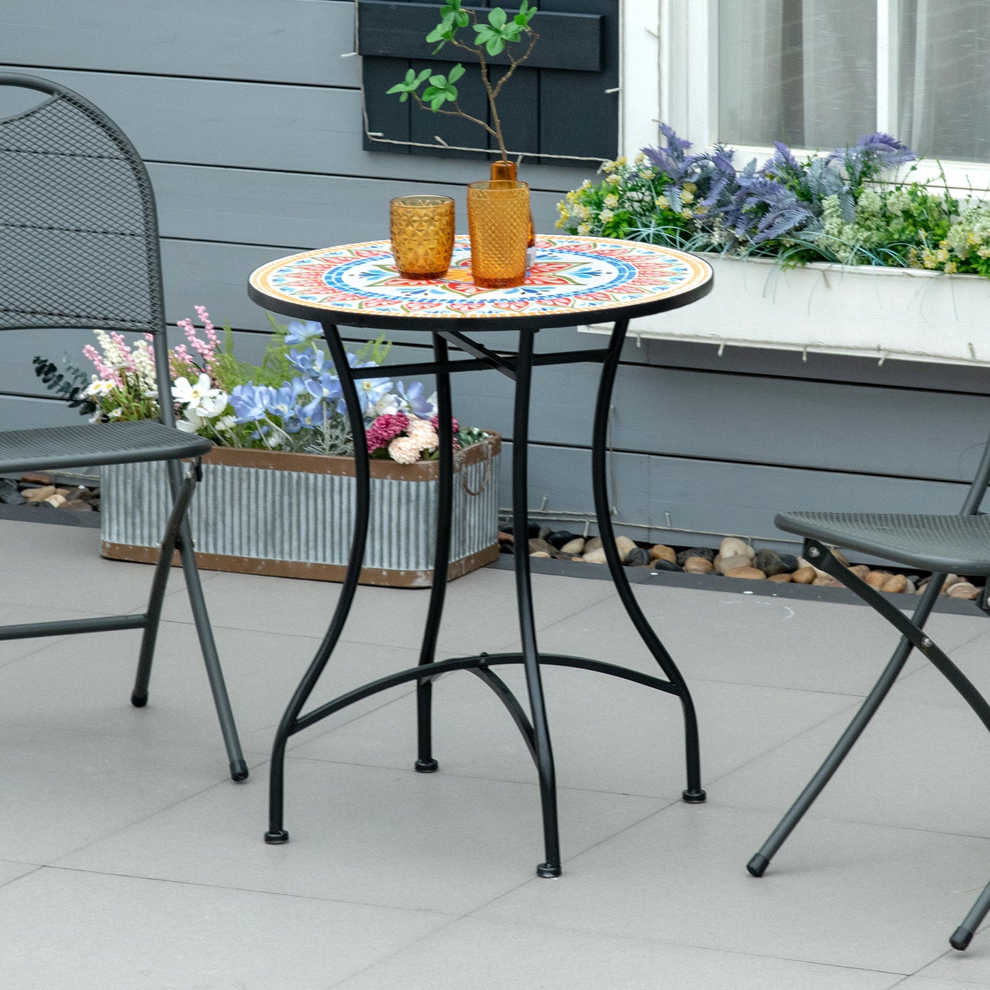 Outsunny Ø60cm Mosaic Outdoor Patio Table - Red