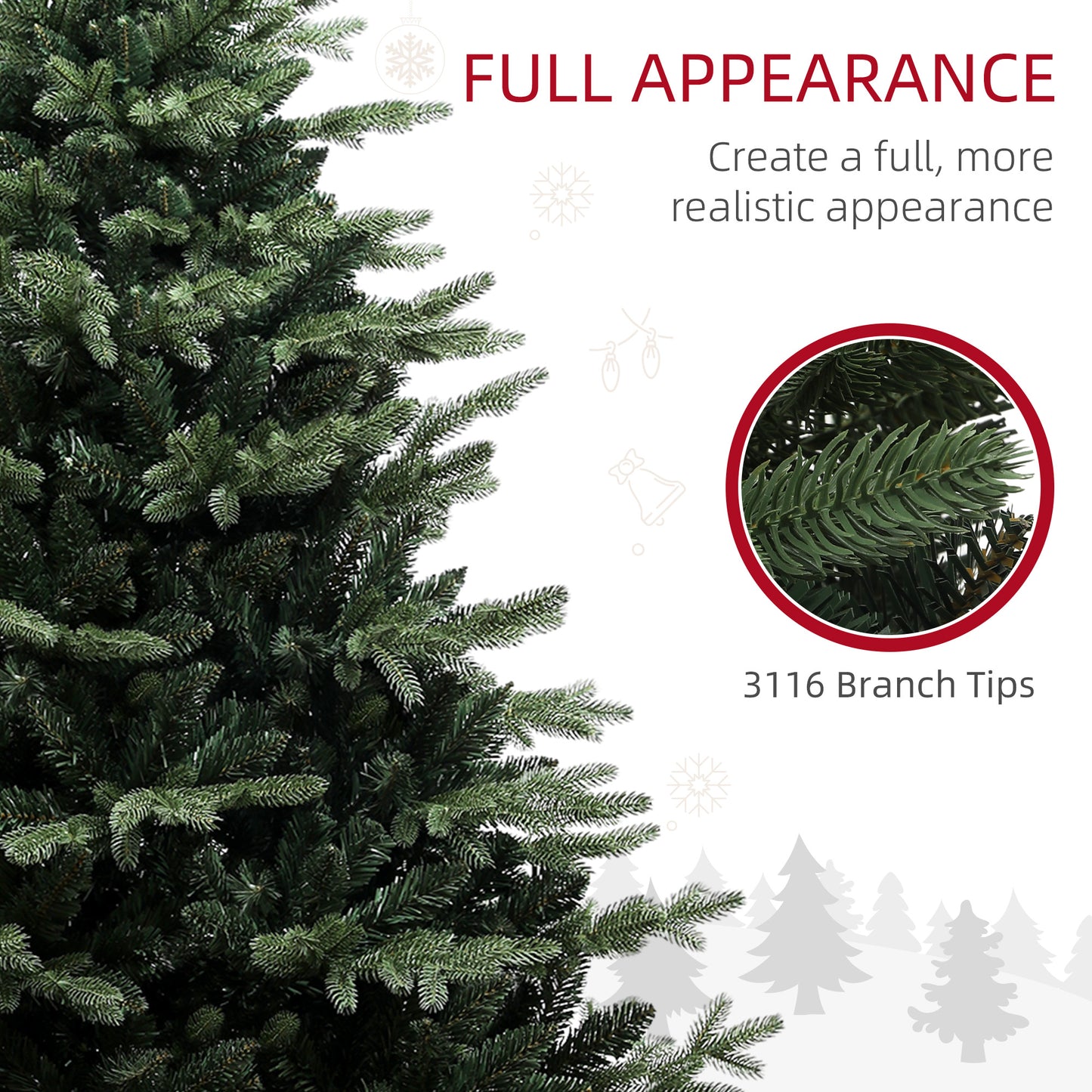 HOMCOM 7ft Artificial Spurce Christmas Tree with 3116 Branch Tips