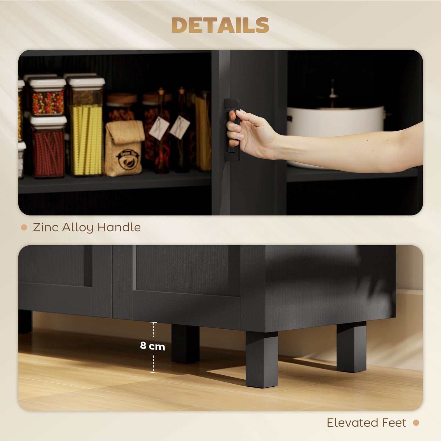 HOMCOM Sideboard Buffet Cabinet, Kitchen Storage Cabinet with 3 Doors and Adjustable Shelves for Living Room, Kitchen, Black